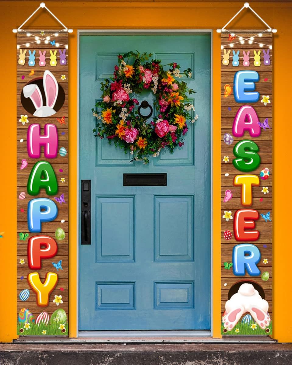 Easter Party Supplies-Happy Easter Yard Sign Banner Decoration,Easter Bunny Banner for Spring Theme Easter Decoration