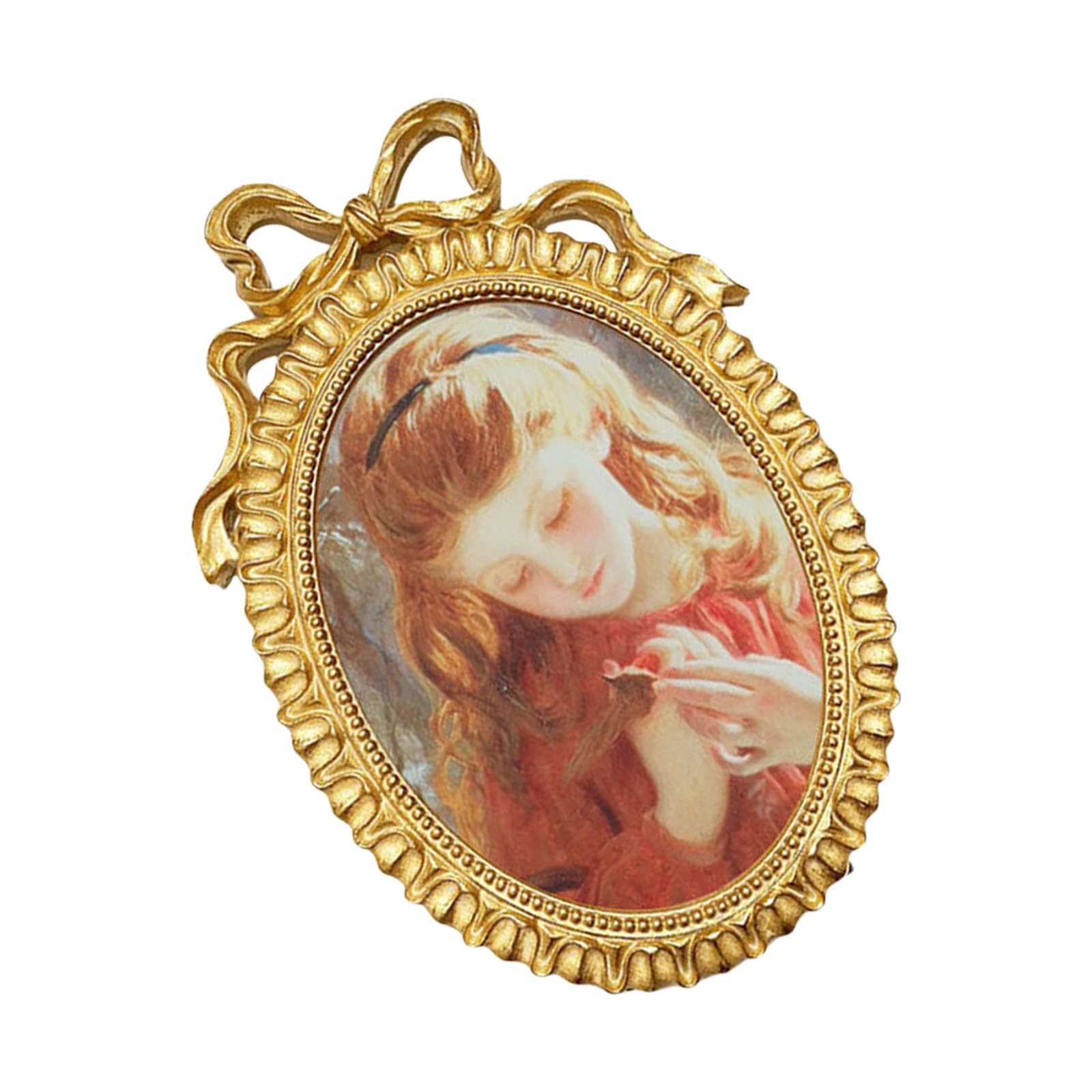 carotoe Baroques Resins Photo Frame with Bowknot Design Vintage Oval Golden Picture Frame Wall Hanging or Desktop Ornate Decorative Photo