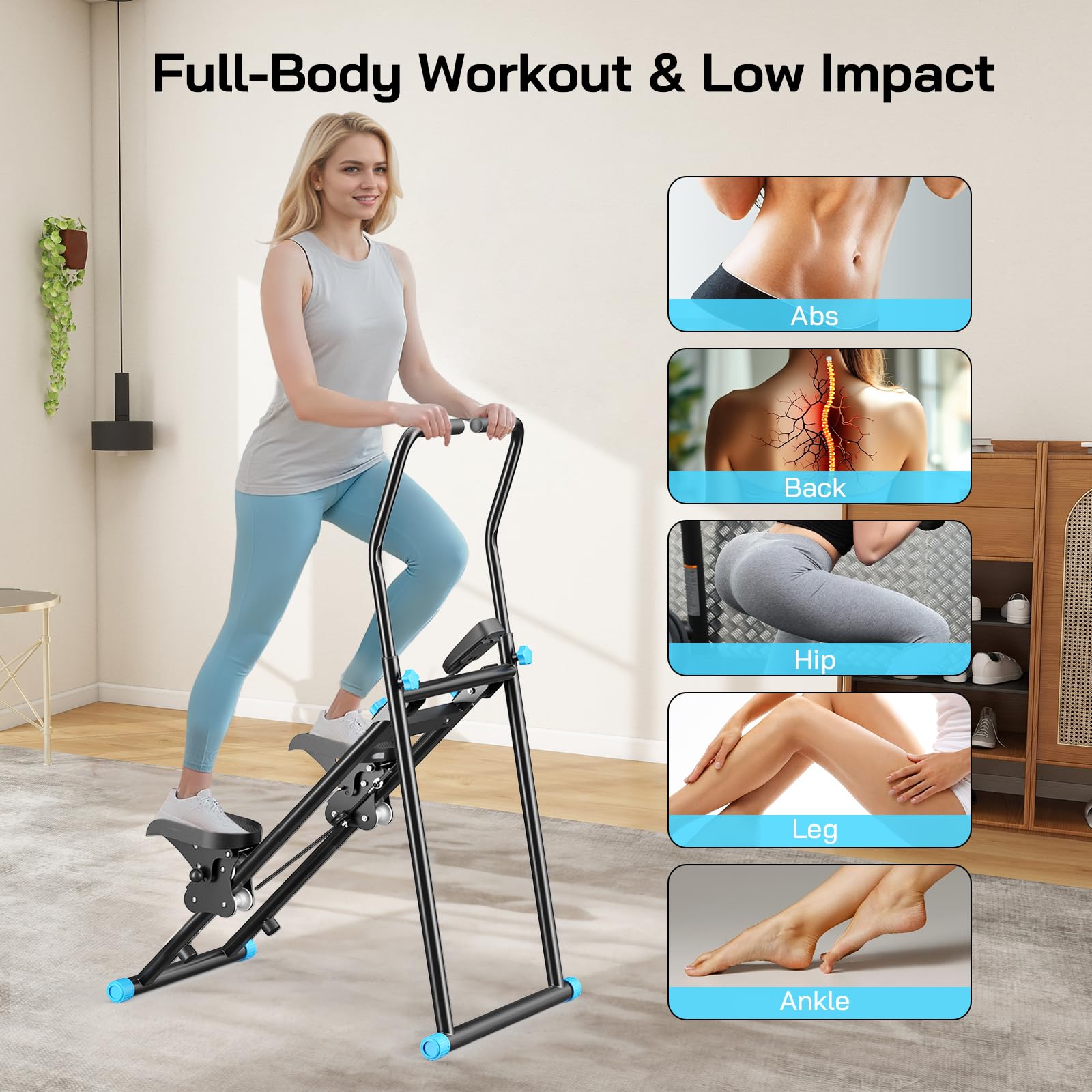 2025 nuovo stepper per la casa, macchina Vertical Climber Stairmaster per allenamento di tutto il corpo, Compact Folding Cardio Esercizio Climber con passo esteso, manubrio e pedali regolabili (nero)