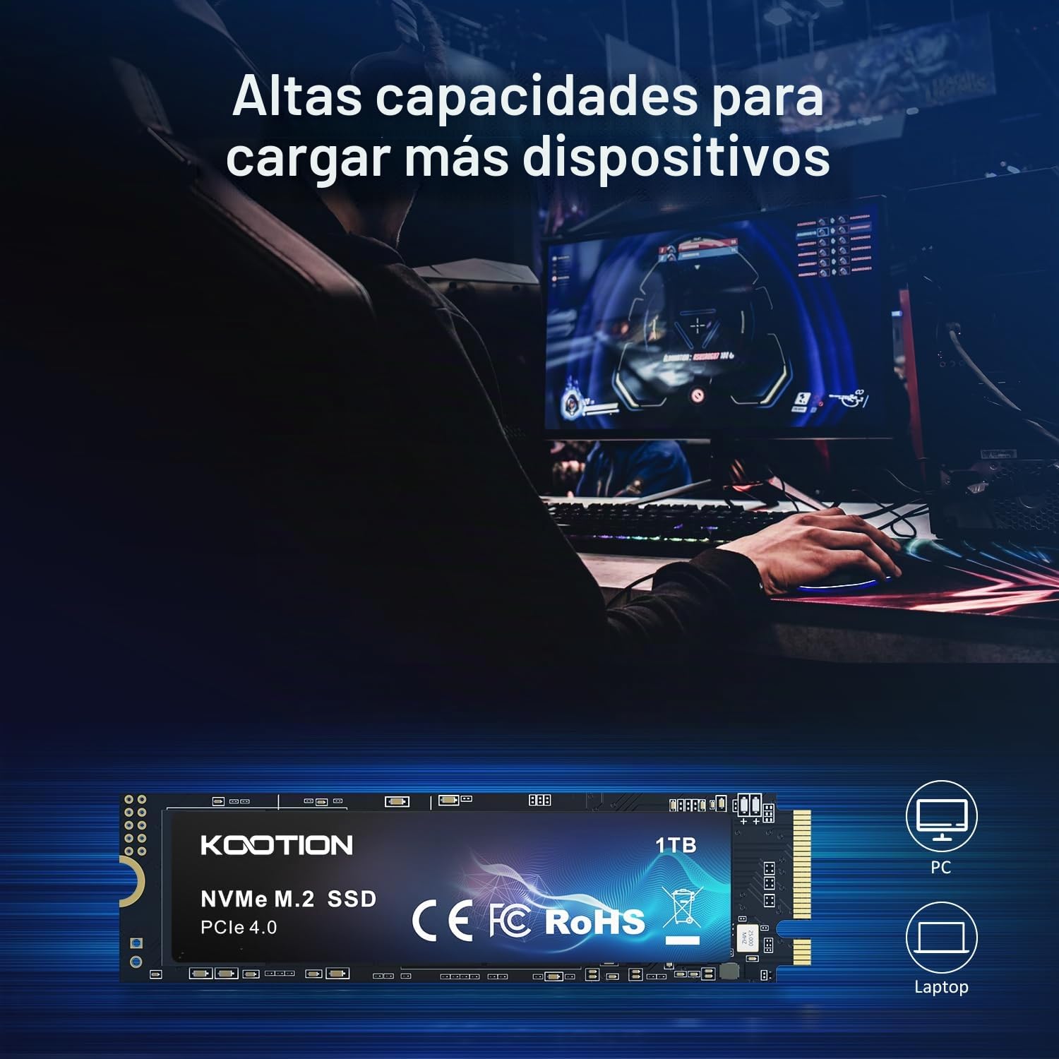 KOOTION SSD M.2 PCIe Gen4 NVMe 512GB Internal de Alto Rendimiento de hasta 5000MB/s Compatible con PC Portátiles y de Sobremesa-Negro