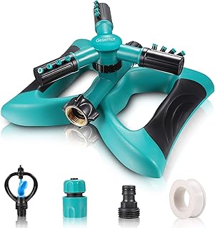 Gesentur Lawn Sprinkler, Automatic 360 Rotating Kids Sprinkler Lawn Irrigation System Covering Large Area with Leak Free Design Durable 3 Arm Sprayer, Summer Outdoor Game Waterpark Toys Accessories