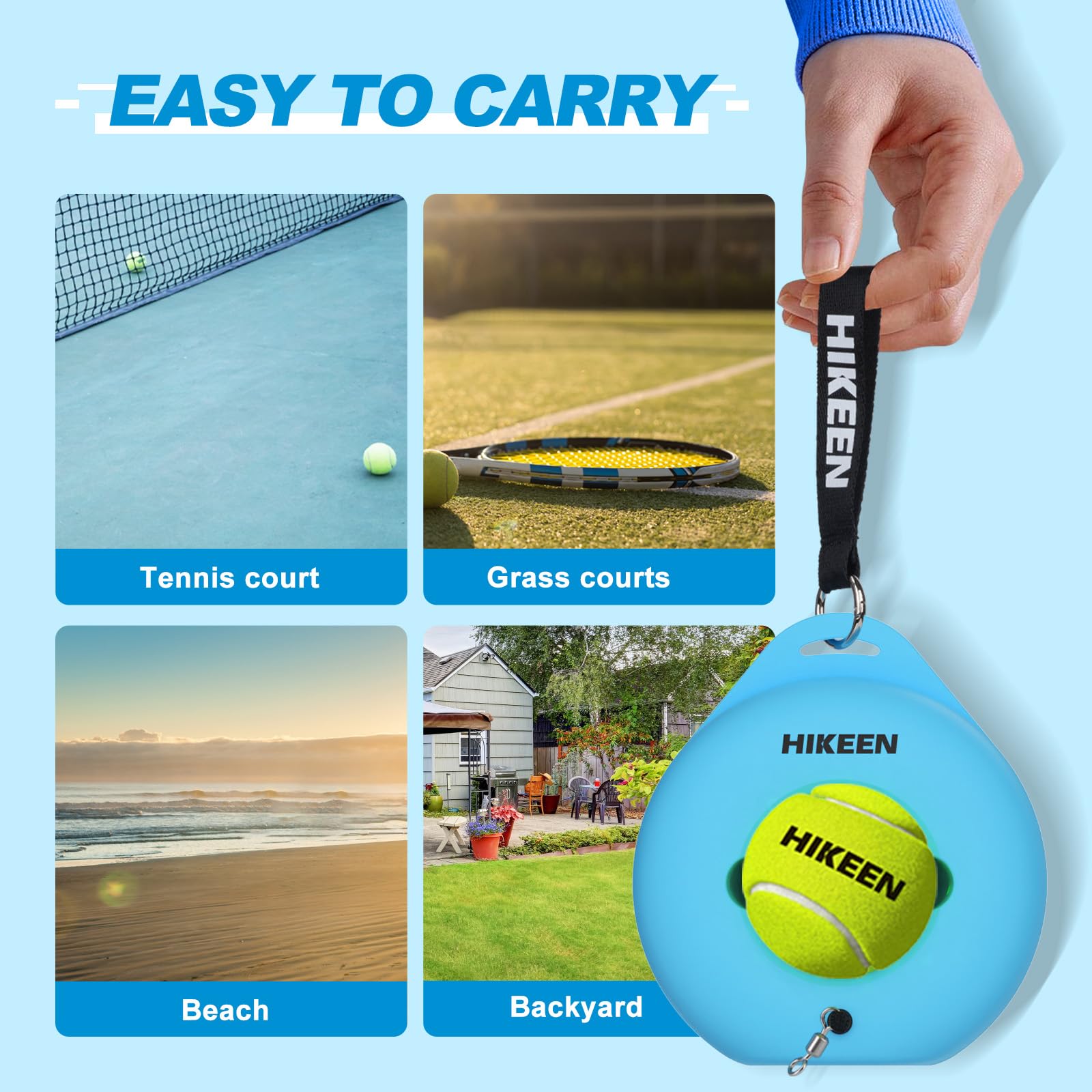 BOOSTEADY Premium Tennis Trainer Rebound with Metal Base,Portable Solo Tennis Trainer Set with 3 Highly Elastic String Balls,Tennis Practice Equipment for Adult Kids an Beginners