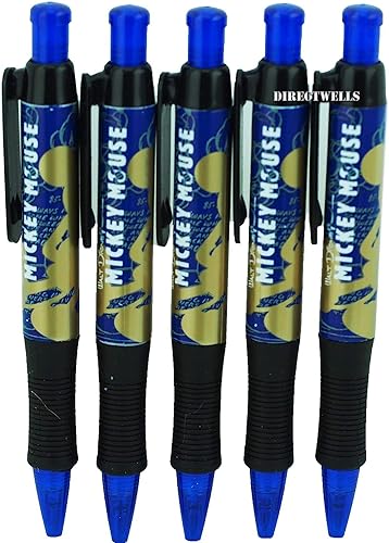 Mickey Mouse - Paquete de 5 bolígrafos retráctiles azules