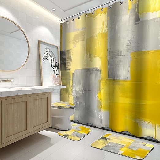 Lnond 4Pcs Bathroom Sets with Shower Curtain and Rugs