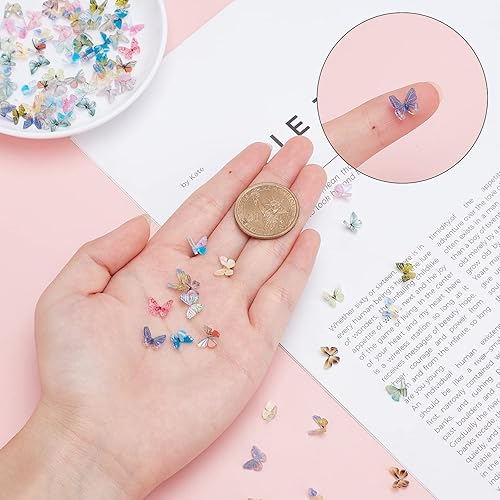 Miniatura 3 de SUNNYCLUE 1 caja de dijes de resina de mariposa, coloridos cabujones de mariposa 3D, diminutos dijes de espalda plana para mujeres, broche, uñas,