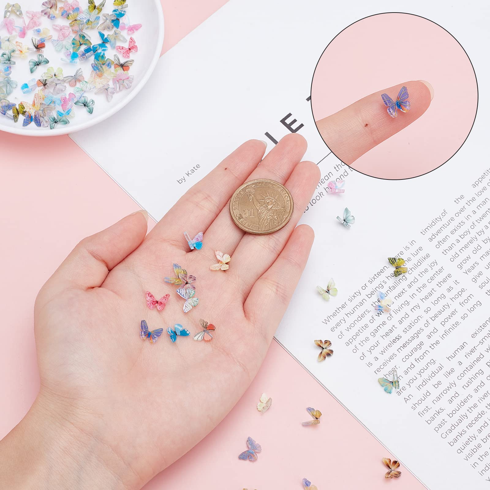 60 Micro Farfalle In Resina Per Decorazioni, Dimensioni 1 Cm, Colori Misti Casuali (Rosa, Giallo, Rosso) - Ciondoli Per Unghie, Cellulari, Artigianato Fai Da Te - 5