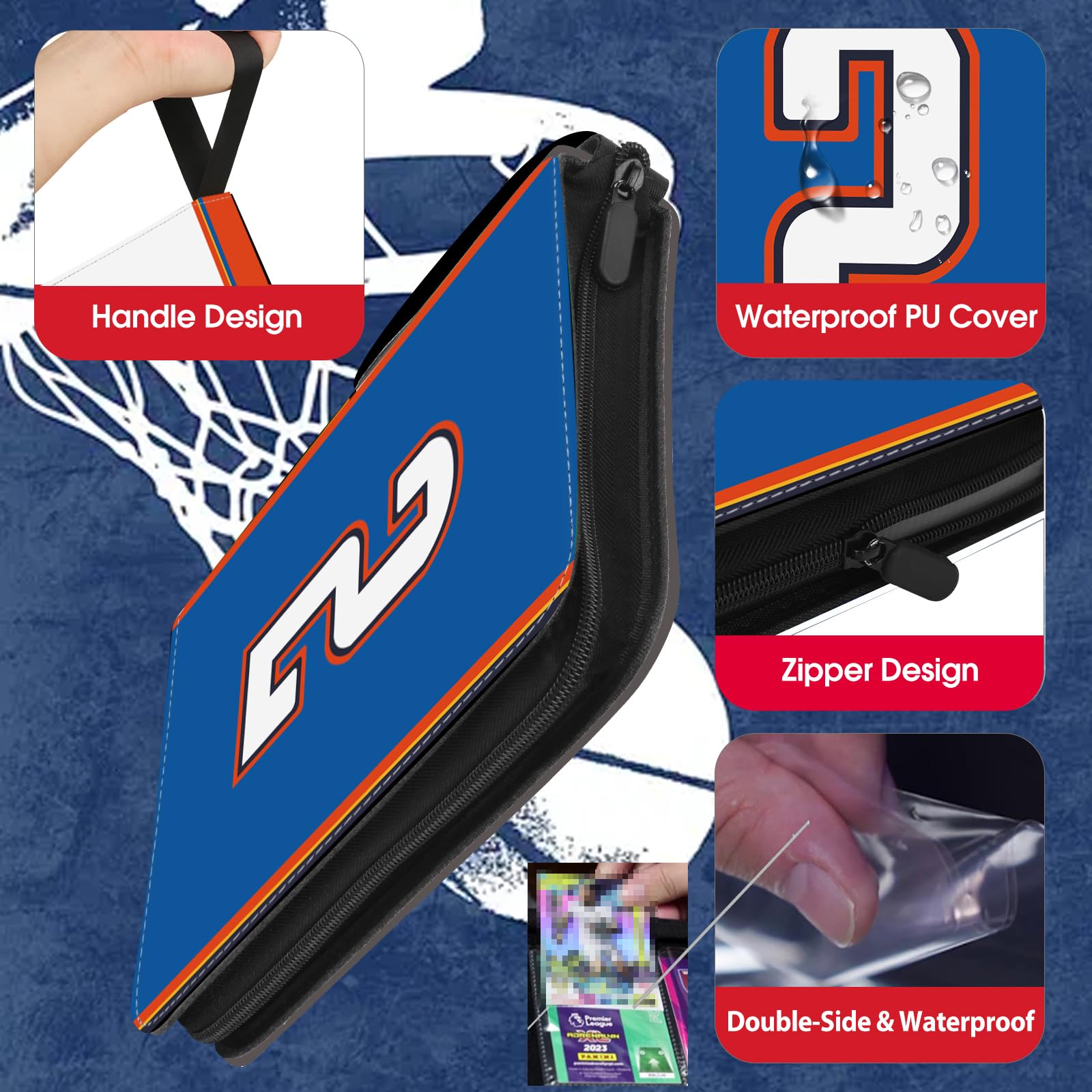 Basketball-Kartenbinder mit Ärmeln, 900 Taschen, Oklahoma City Basketball-Kartenhalter für #2 Sammelkarten, Sammelalbum, Ordner, Organizer, 3-Ring-Aufbewahrungsbox, Buch für Kinder, Jungen, Geschenk