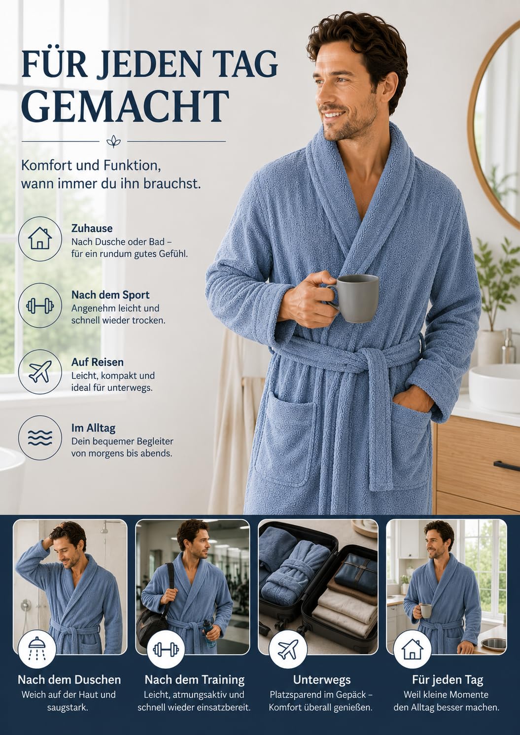 ELY PARKER Accappatoio da uomo in spugna con collo sciallato in cotone