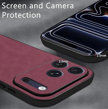 iPhone 18 Pro / 17 Proケース、TPUとスエードPUレザーケース、防振滑り止め超軽量高級カバーワインレッド