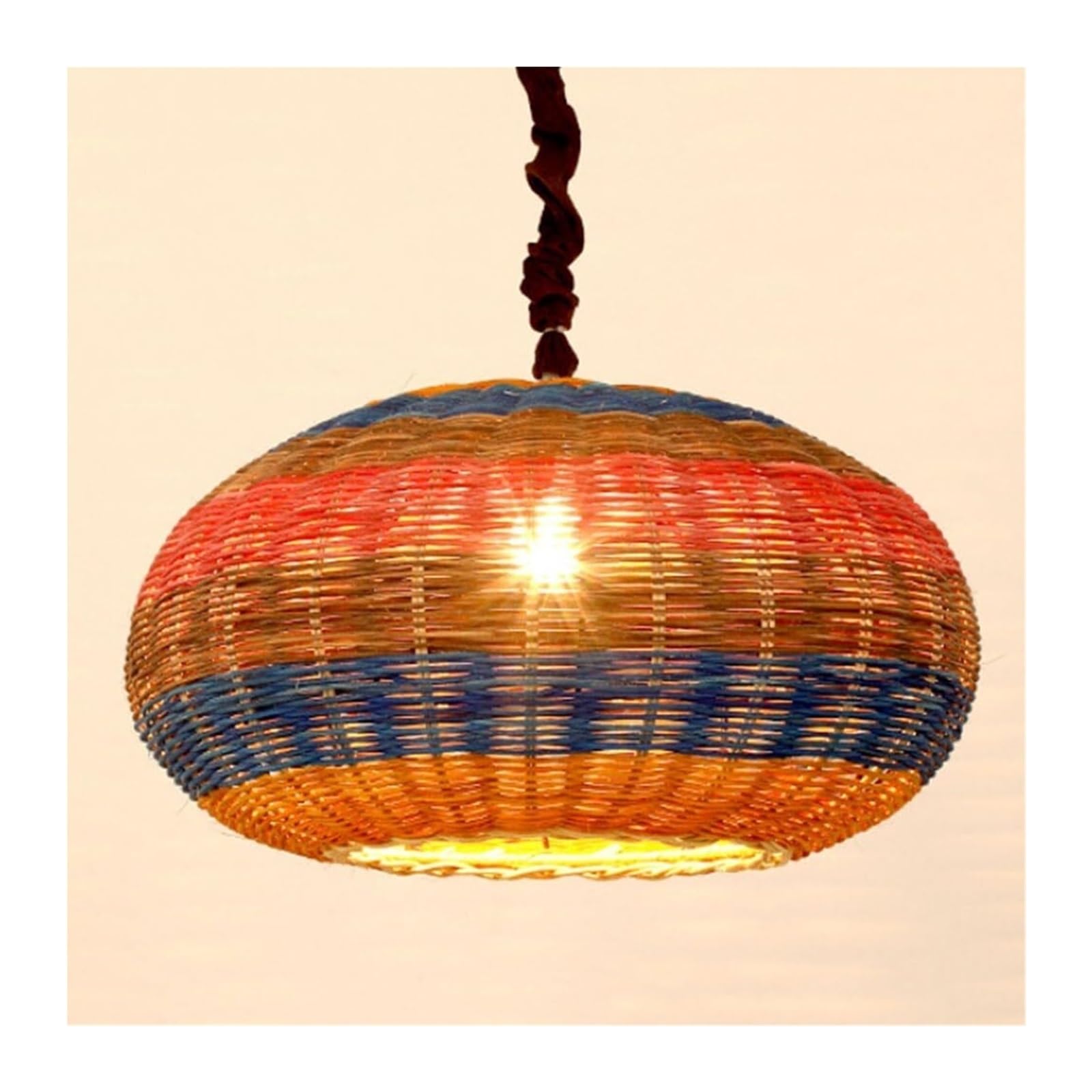 KHUKHU Rattan Art Pendant Lamp Hand-Woven Rattan Weaving Chandelier Lampshade Southeast Asian Restaurant Hanging Lights E27 Base Corridor Light Fixture for Living Room, Tea Room, Study(50CM)