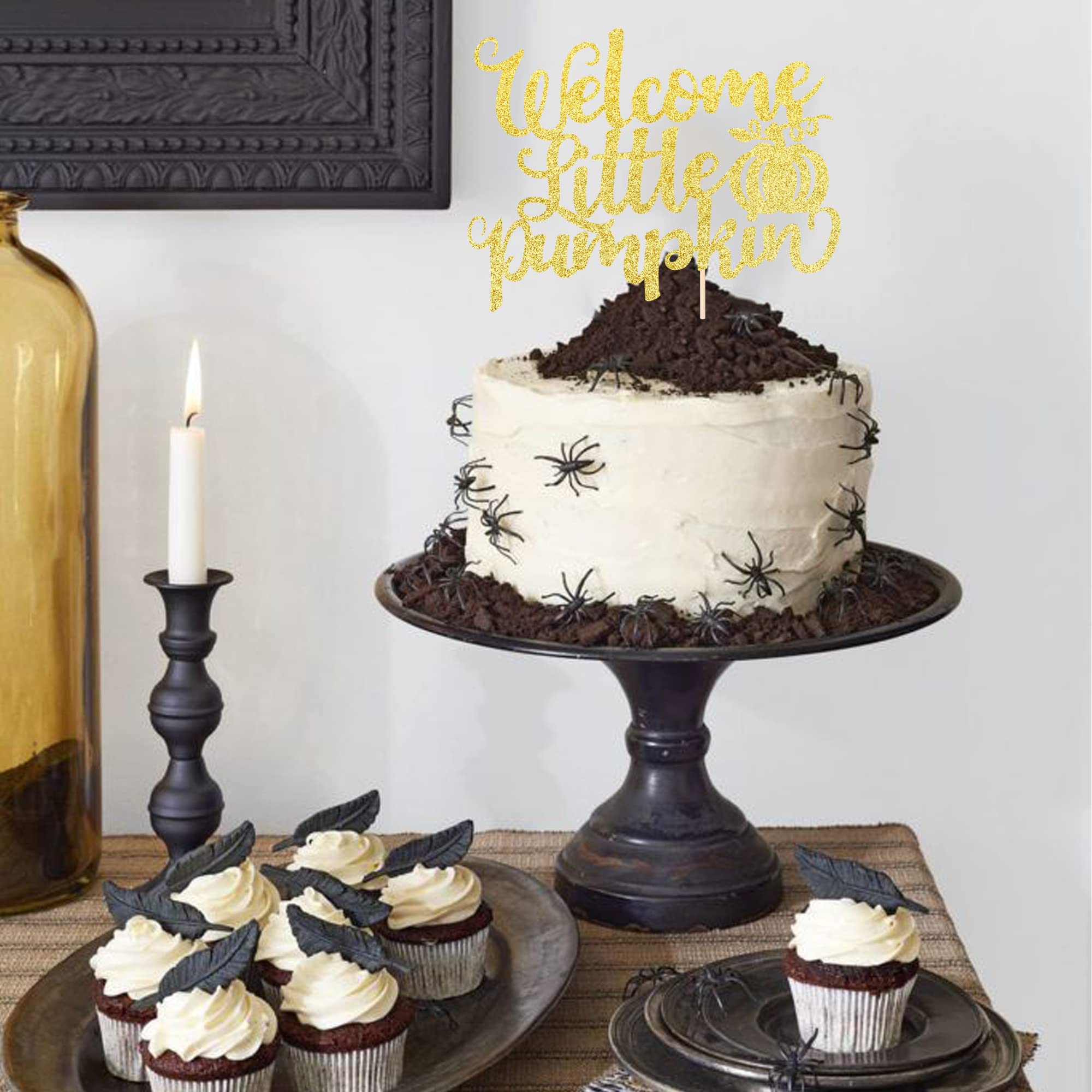 1 PZ Benvenuto Piccola Zucca Cake Topper Glitter Caduta Tema Piccola Zucca Cake Pick Baby Shower Bambini Compleanno Festa del Ringraziamento Decorazioni Forniture Oro