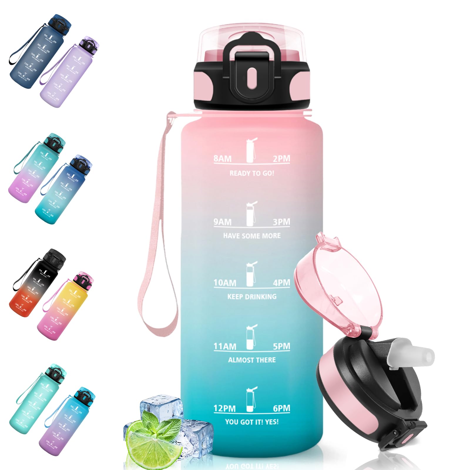 Motswedi Borraccia 500/1000/1500ml, a Prova di Perdite, Borraccia con Cannuccia, Reutilizables, Borraccia Palestra, Senza BPA, Borraccia Motivazionale per Scuola, Palestra, Ufficio, Running, Ciclismo
