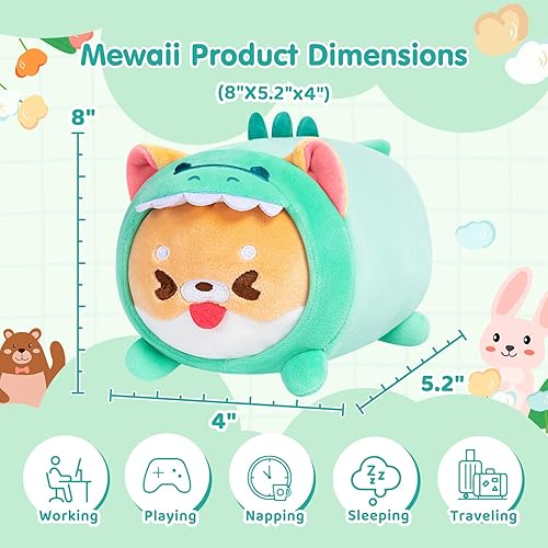 Miniatura 2 de Bonita almohada de felpa Shiba, juguete de peluche de dinosaurio Kawaii, peluche de perro pequeño, peluches Shiba Inu con disfraz de dinosaurio,