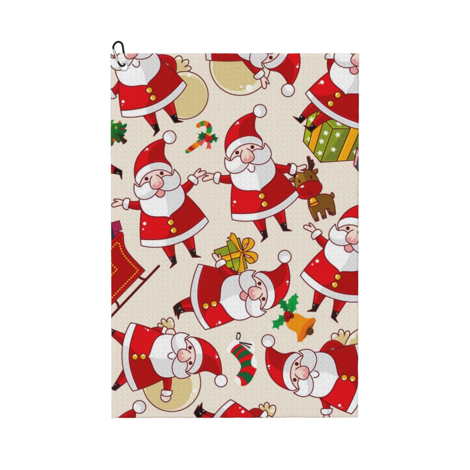 Hnnkloy Christmas Santa Claus Xmas, 16x24 in Portable Waffle Golf Towels with Carabiner Clip for Golf Bag