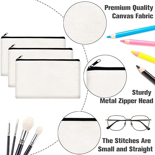 Miniatura 9 de ZeeDix Bolsa de lona, bolsa de cosméticos multiusos con cremallera, bolsa de lona con cremallera para manualidades, bolsas de maquillaje en blanco,
