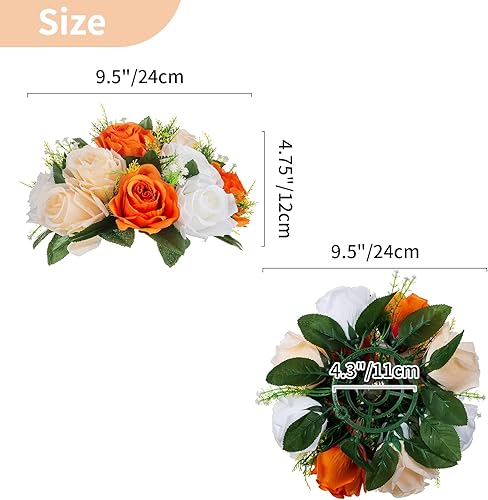 Miniatura 5 de NUPTIO Ramo de Arreglos de Bolas de Flores - 10 Piezas de 9.5 pulgadas de Diámetro Bolas de Flores Falsas Naranjas de Rosas para Centros de Mesa de