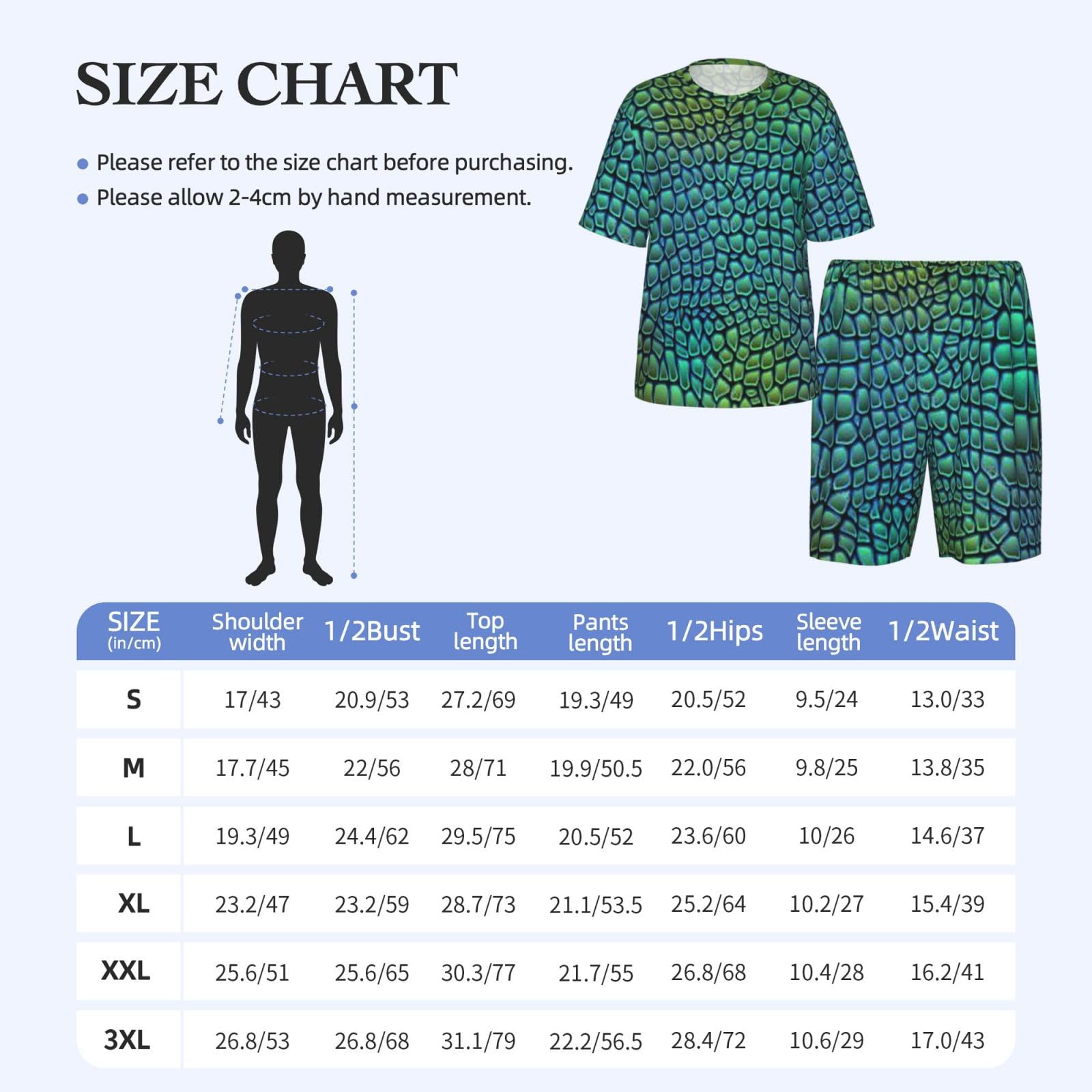 Alligator Skin Print Uomo Manica Corta Pigiama Set Pigiameria Leggero Traspirante Morbido Homewear 2 Pezzi