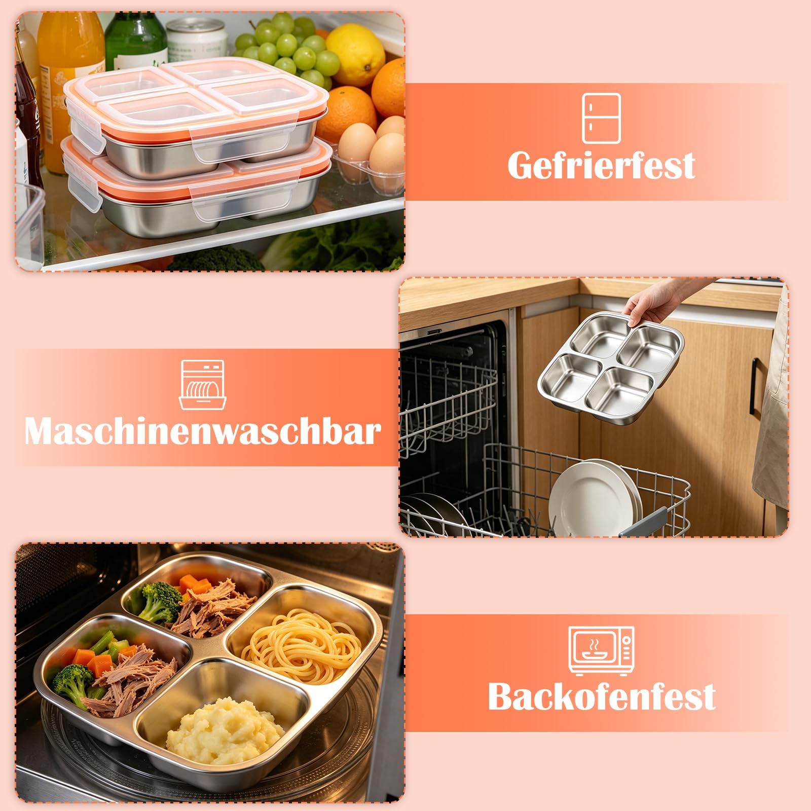 Boîte à goûter avec compartiments en acier inoxydable 600 ml