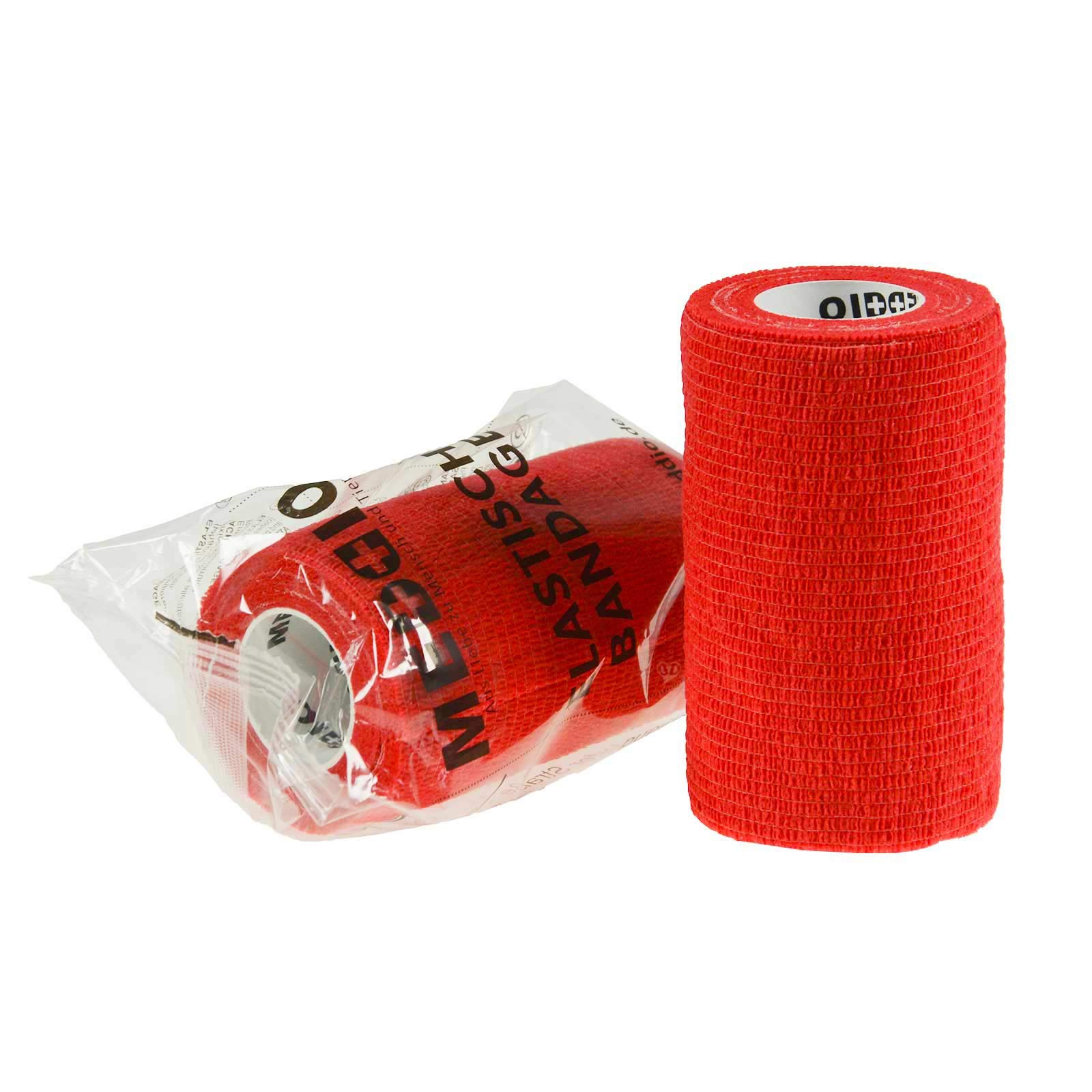 Mullwatterolle 40x500cm + 12 Haftbandagen 10cm rot Mullwatte Verbandwatte Mull