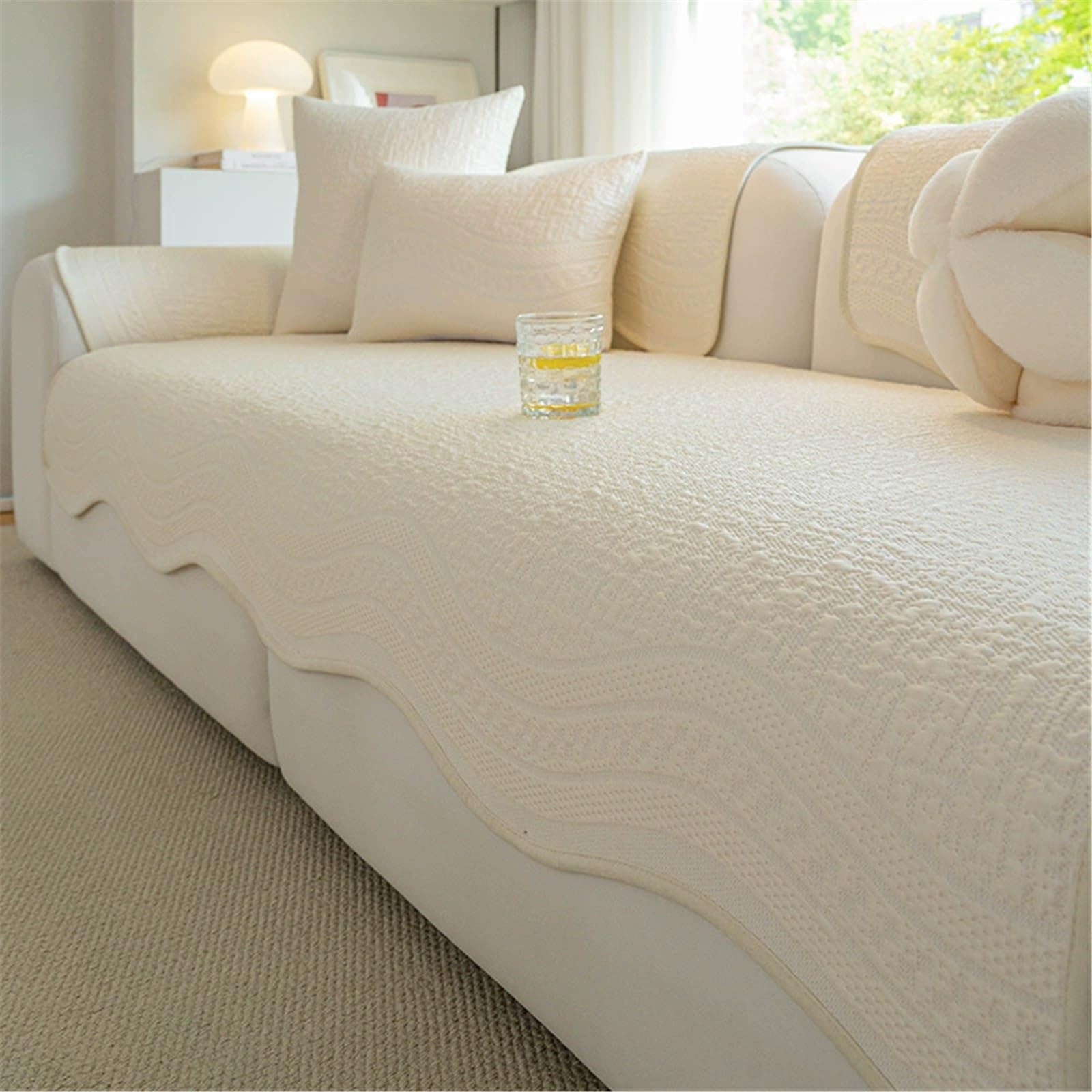 AWSQ23 Cooling Ice Silk Non-Slip Sofa Mat(Beige,90 * 70cm)