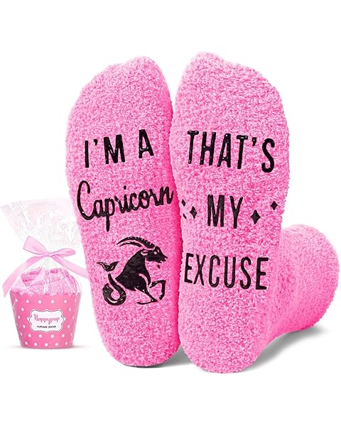 HAPPYPOP Zodiac Gifts Birthday Gifts for Women Girls - Astrology Constellation Horoscope Gifts, Fuzzy Space Galaxy Socks