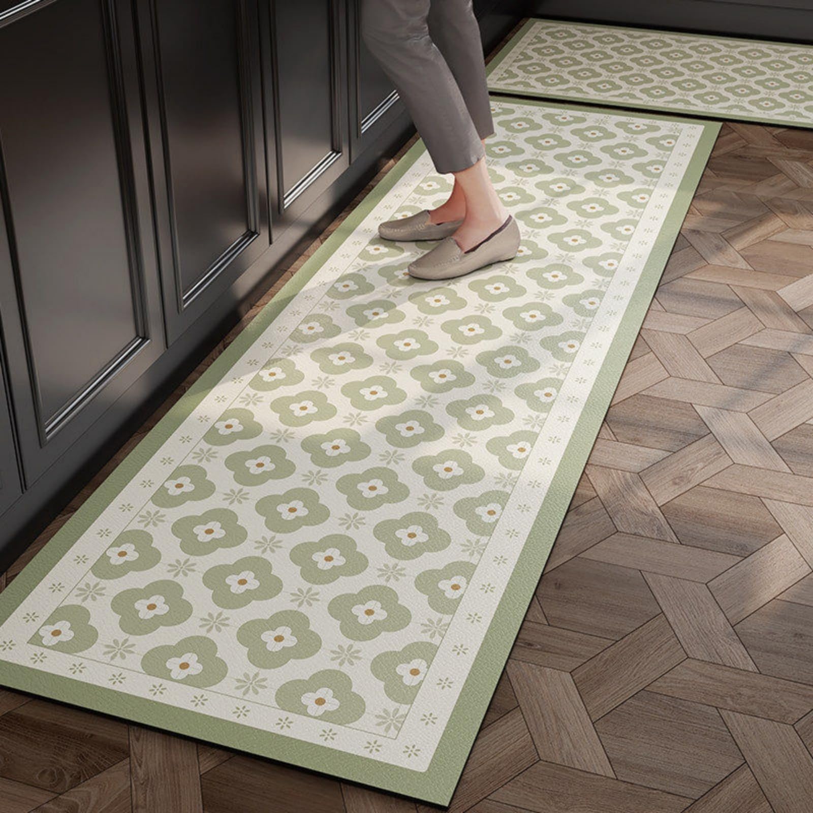 Tapis cuisine 40x60cm+40x120cm lavable et durable devant évier en cuir