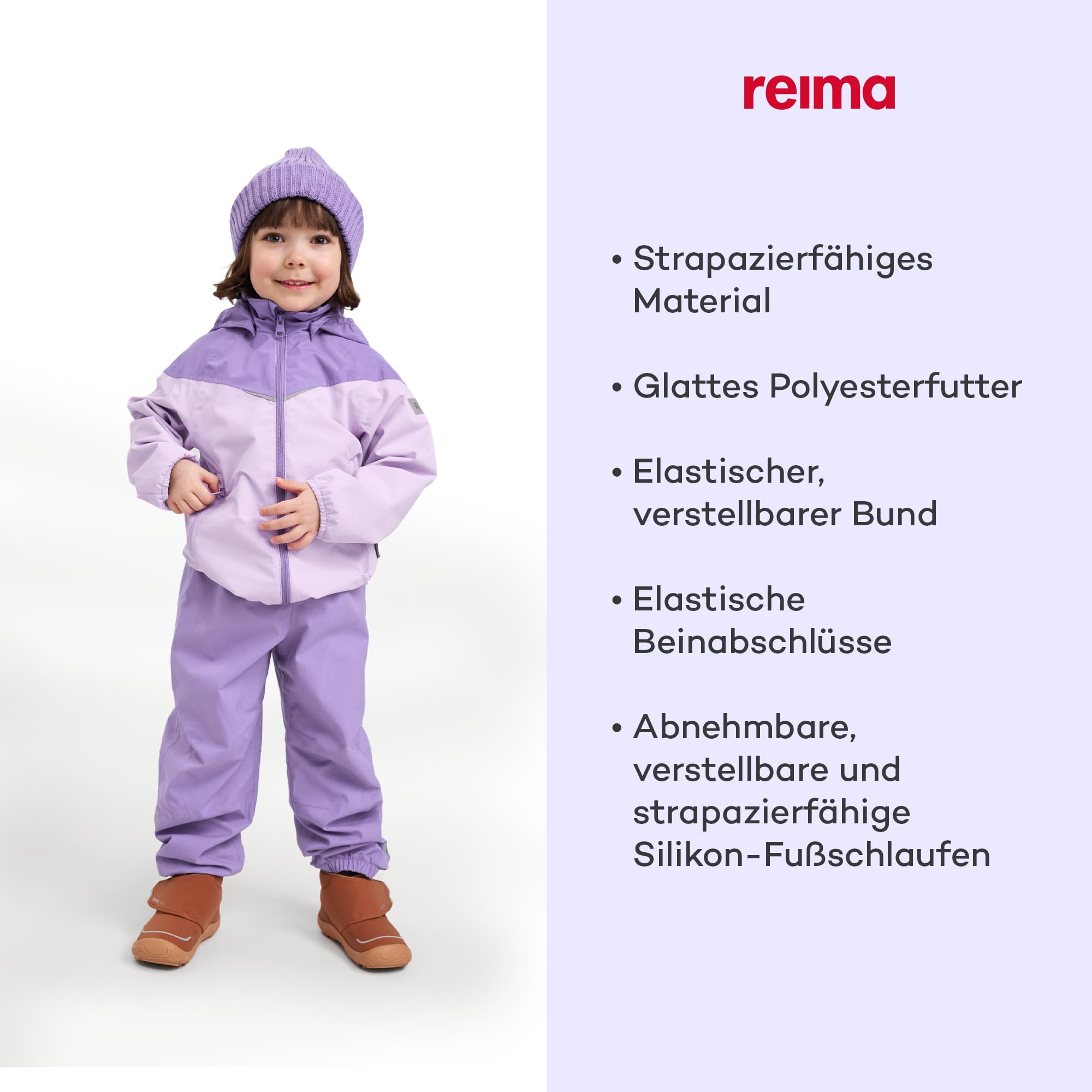 Reima - Kaura ReimaTec wasserdichte Regenhose für Kinder - Leichte, atmungsaktive Regenkleidung für Kinder, winddichtes, strapazierfähiges Material, Verstellbarer Bund - Blooming Lilac, 98