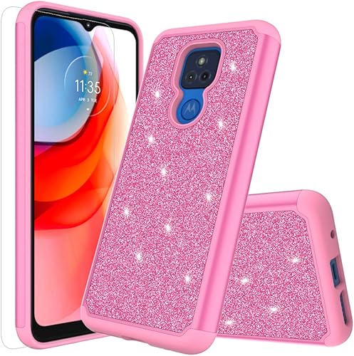 Miniatura 1 de Funda con purpurina para Moto G Play 2021 con vidrio templado, funda para Motorola G Play, no para Moto G9 Play, funda delgada a prueba de golpes
