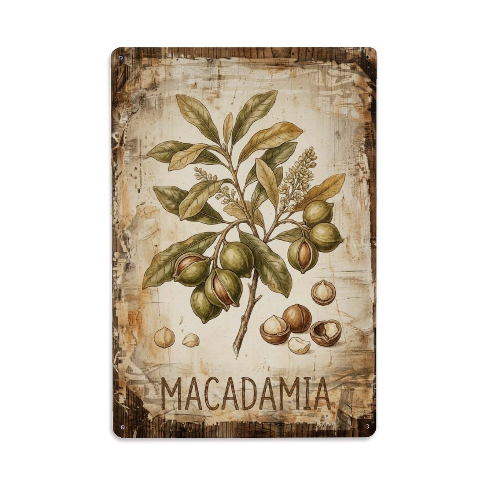 Fqnyr Style Macadamia Tree Nut Metal Tin Sign Plaque Wall Decor For Cafe, Club Bar, Office, Home Garden Metal Poster 8X12inch