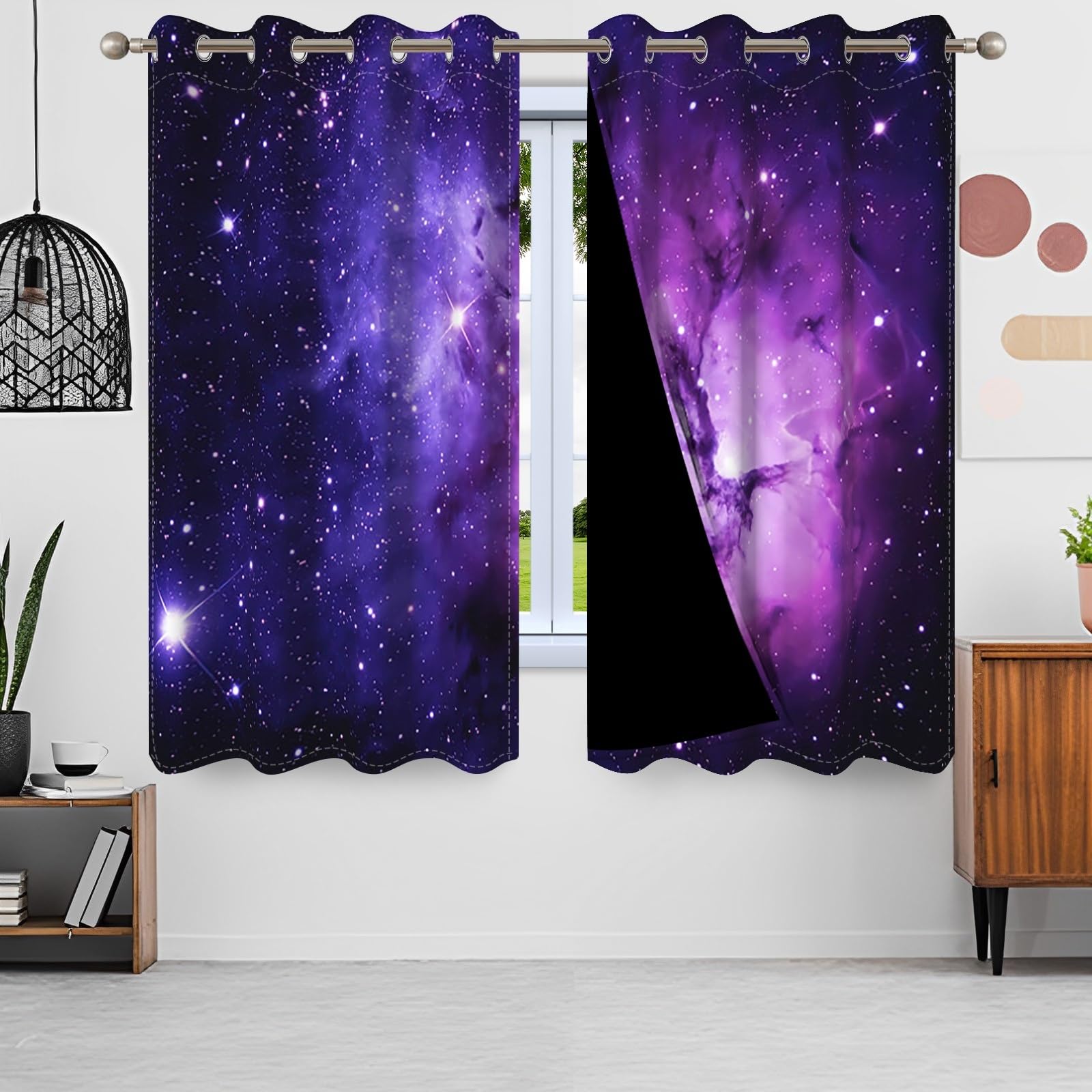 ggaimwf 46"x 72" Galaxy Eyelet Curtain for Kids Bedroom Space Purple Nebula Starry Sky Fantasy Thermal Grommet Room Dividers Blackout Window Drapes for Boys Girls Playroom Living Room,2 Panels - Image 3