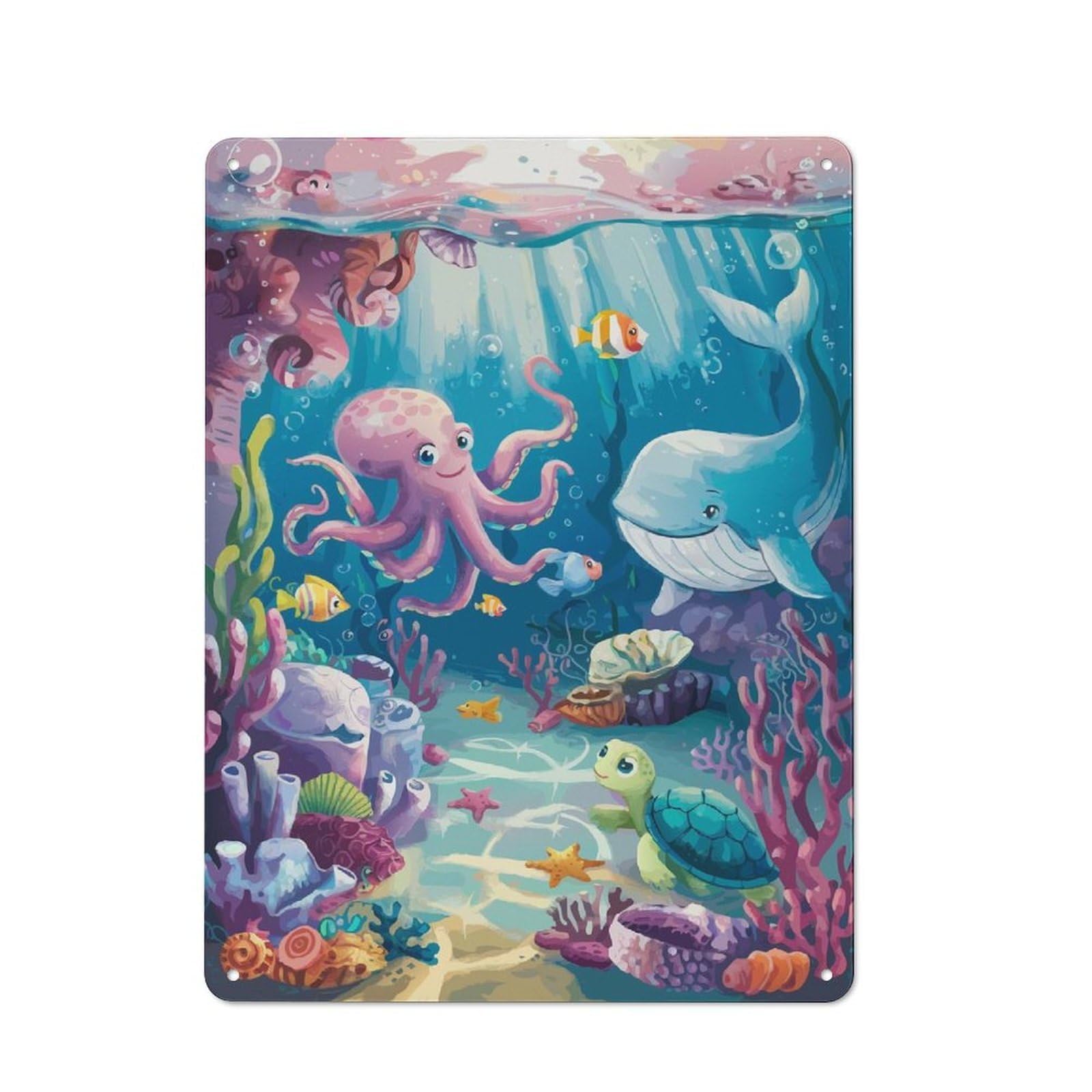 Junmoney Cute Underwater Friends Retro Metal Sign 40X30cm For Hobby Room Or Studio, Autumn Wall Decor For Creative Interior Collectors
