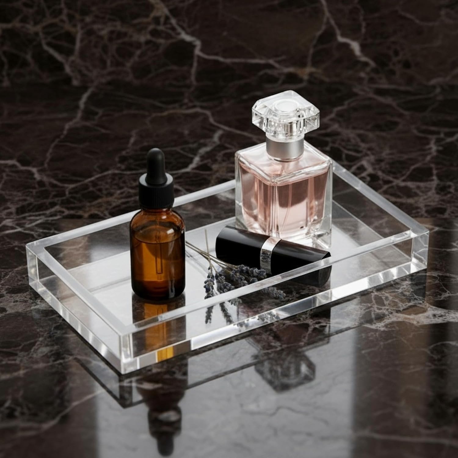 Amazing Abby - Selena - 2-Pack Acrylic Vanity Tray (9.5"x5.5"), 9mm Thick Acrylic, Plastic Bathroom Countertop Organizer, Clear Decorative Dish, Great for Vanity, Nightstand, Entryway, and Home Decor