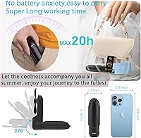 Vista 5 de Handheld Mini Fan Rechargeable Battery Powered 2000mAh 6in1 Bullet Shape Portable Personal Fan 3 Speed with Flashlight (Black)
