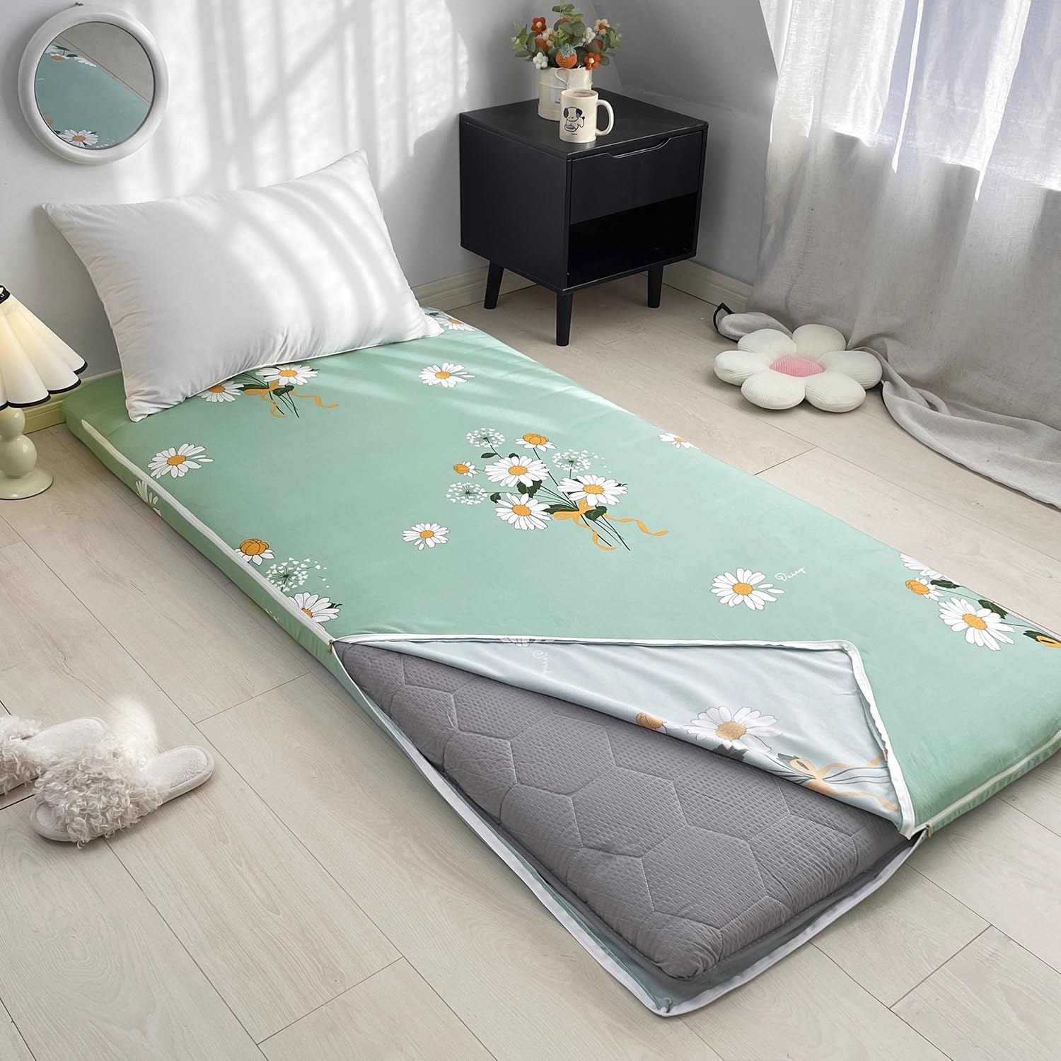 A,80x200cm, Futon Mattress Cover Queen/King/Twin/Ful Size Zippered Full Wrap Printed Japanese Floor Mattress Futon Cover Dustproof Cover for Bedroom RV Mattress Futon Slipcover