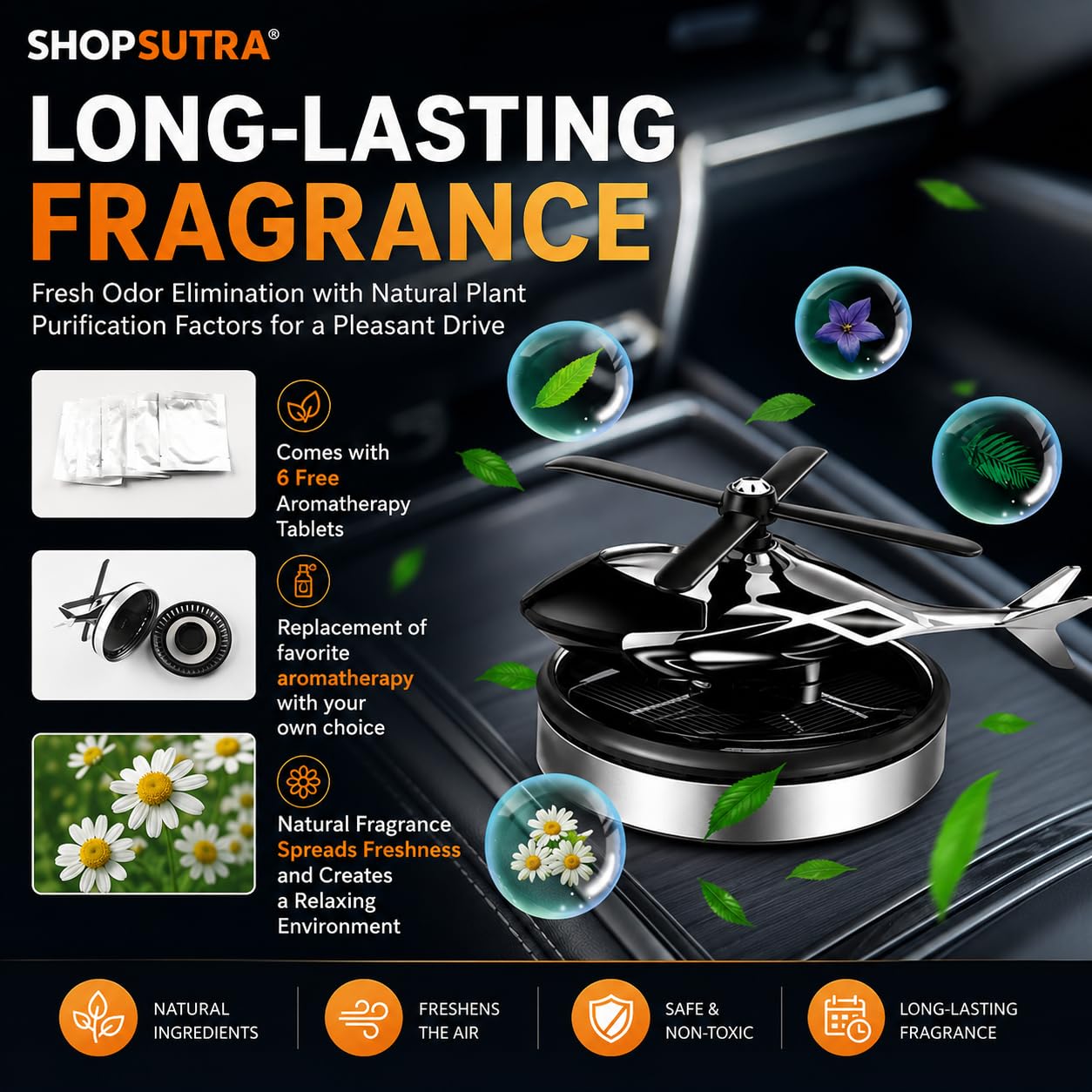 Solar Helicopter Car Perfume Diffuser - Unique Car Air Freshener -6