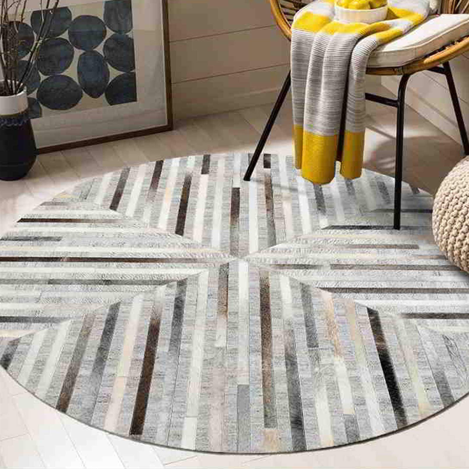 Amazon | エリアラグ ソフトエリアレザーカーペット/牛革とリネンの