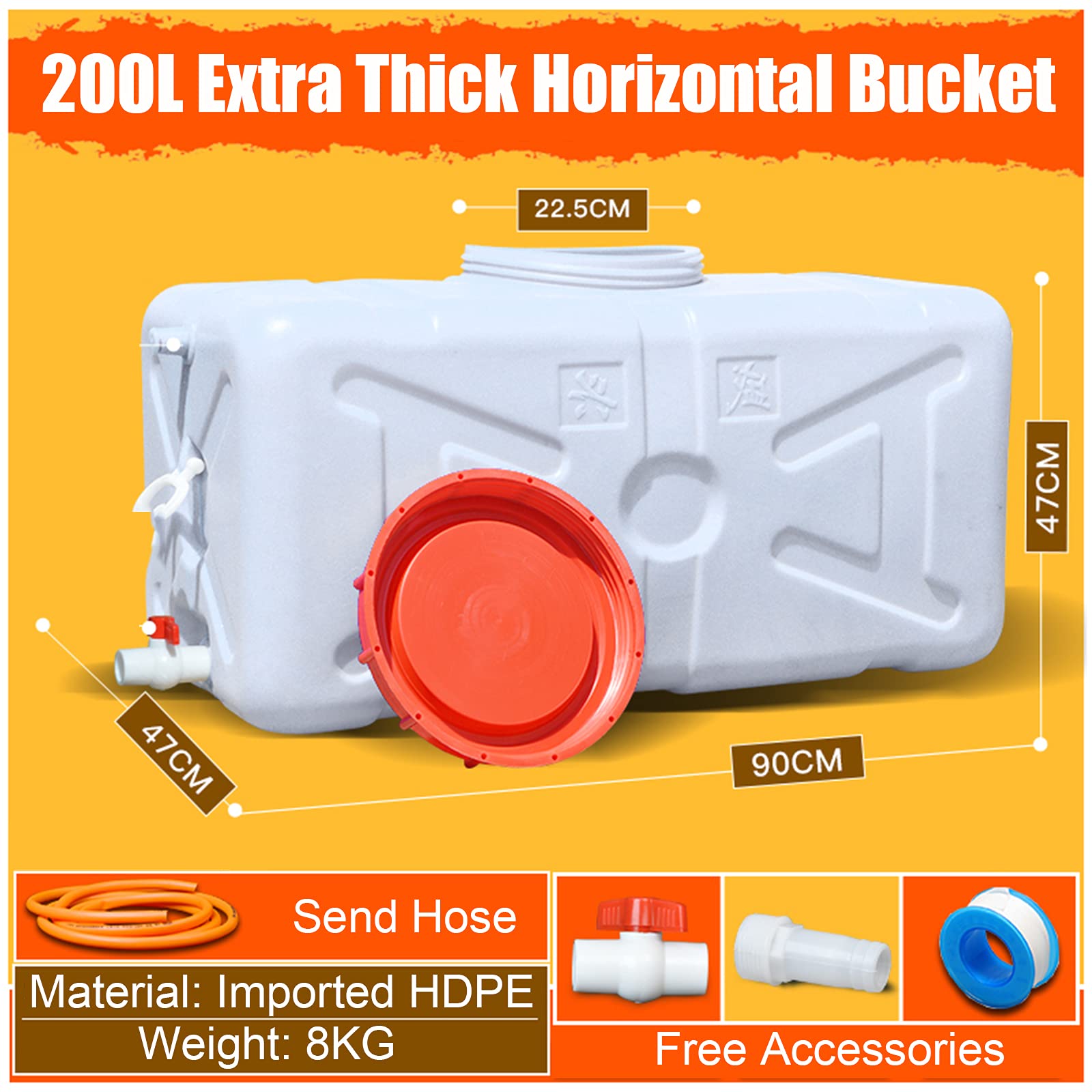 Bidon agua 200 Litros Blanco Depósito De Agua Con Grifo，Recipiente De Almacenamiento De Agua Horizontal De Plástico Grueso，Cubo De Almacenamiento，Ideal Para Campamento Senderismo Pícnic Coches De Viaj