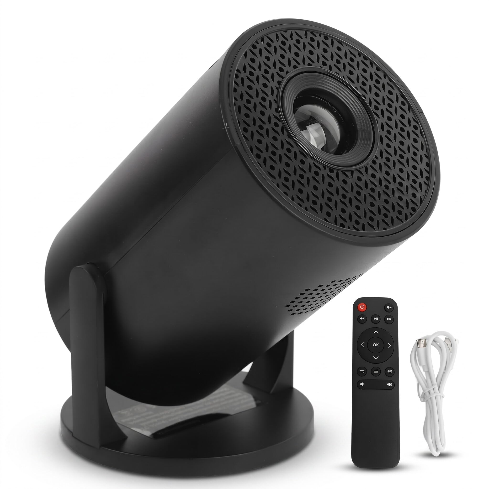 Projecteur Intelligent avec BT, Petit Projecteur sans Fil 1080P, Réglable à 270°, Prise Audio 3,5 Mm, Projecteur de Film Vidéo Portable pour Ordinateur Portable, PC, Smartphone,