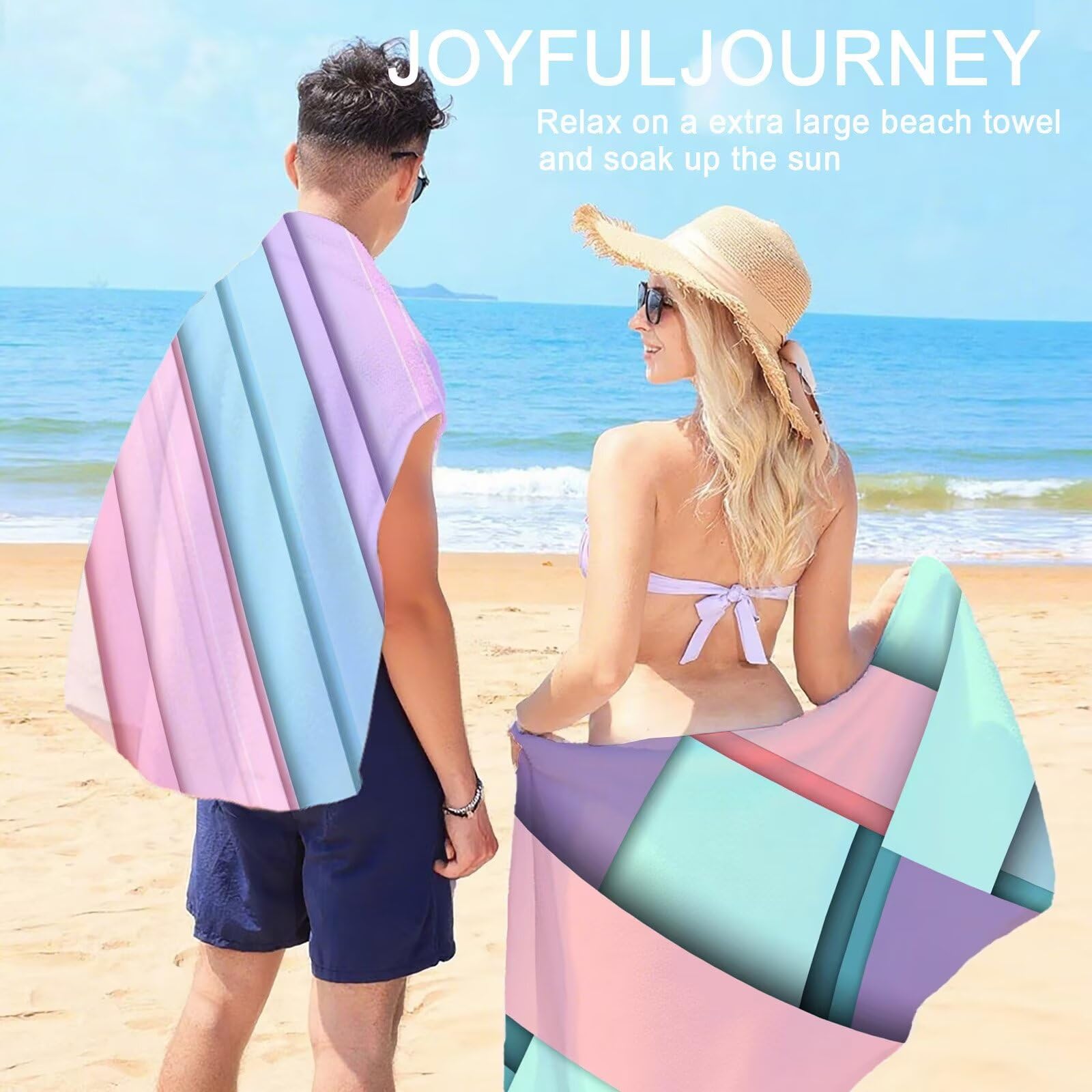 Mikrofaser Strandtuch 100x200cm, Einfachheit Strandtuch Geometrie Saunahandtuc 2 Stück Stranddecke Sandfrei, Schnell Trocknendes, Saugfahiges Strandmatte für Reise Urlaub Schwimmen Camping OC-947