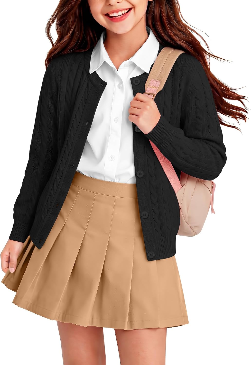 Girls' Uniforms Cardigan Long Sleeve Button Cable Knit Cardigan Sweater School Kids Student Outerwear Jacket