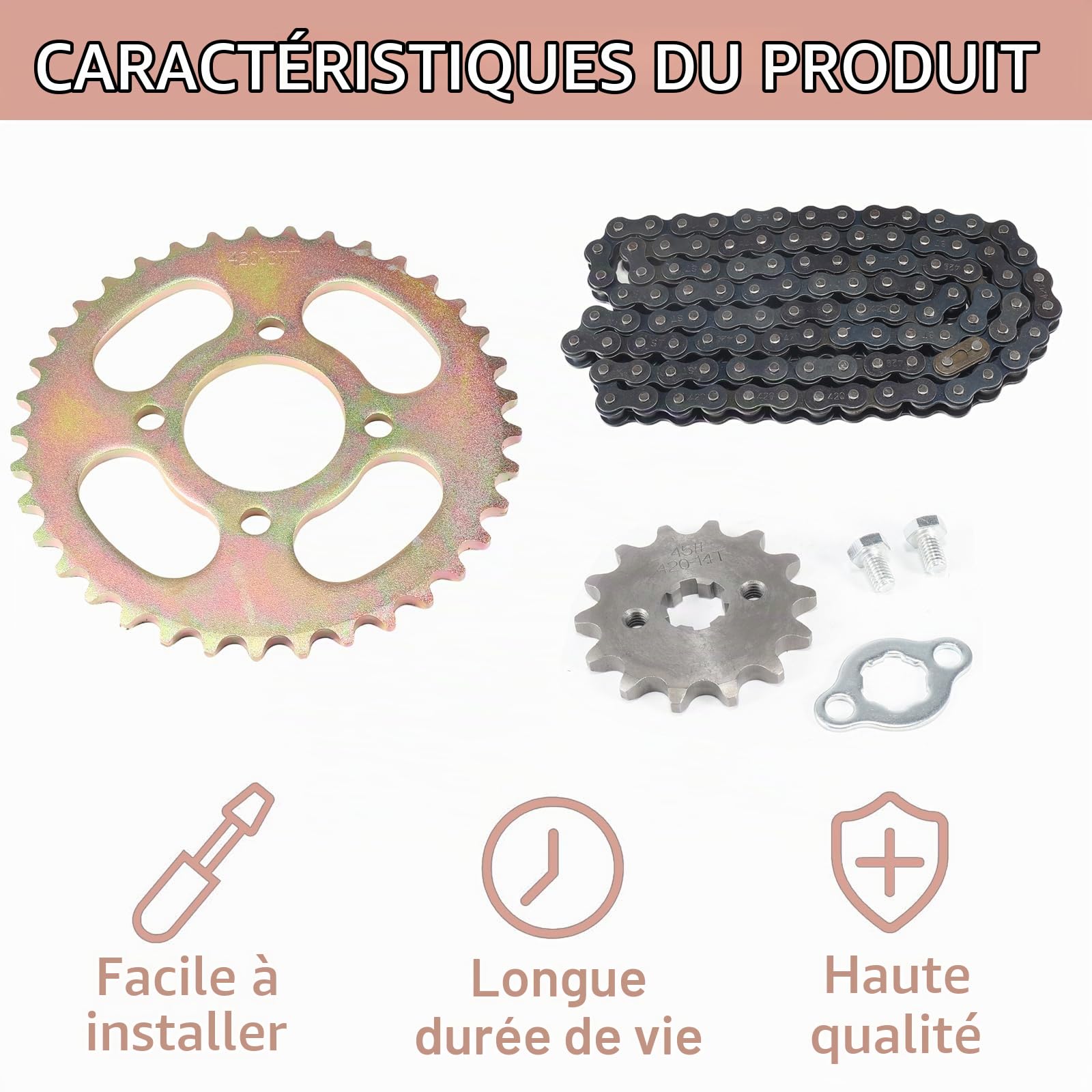 Pignon arrière 420 37 dents, chaîne 96L, pignon avant 14T kit pour quad ATV 70 90 110 125CC