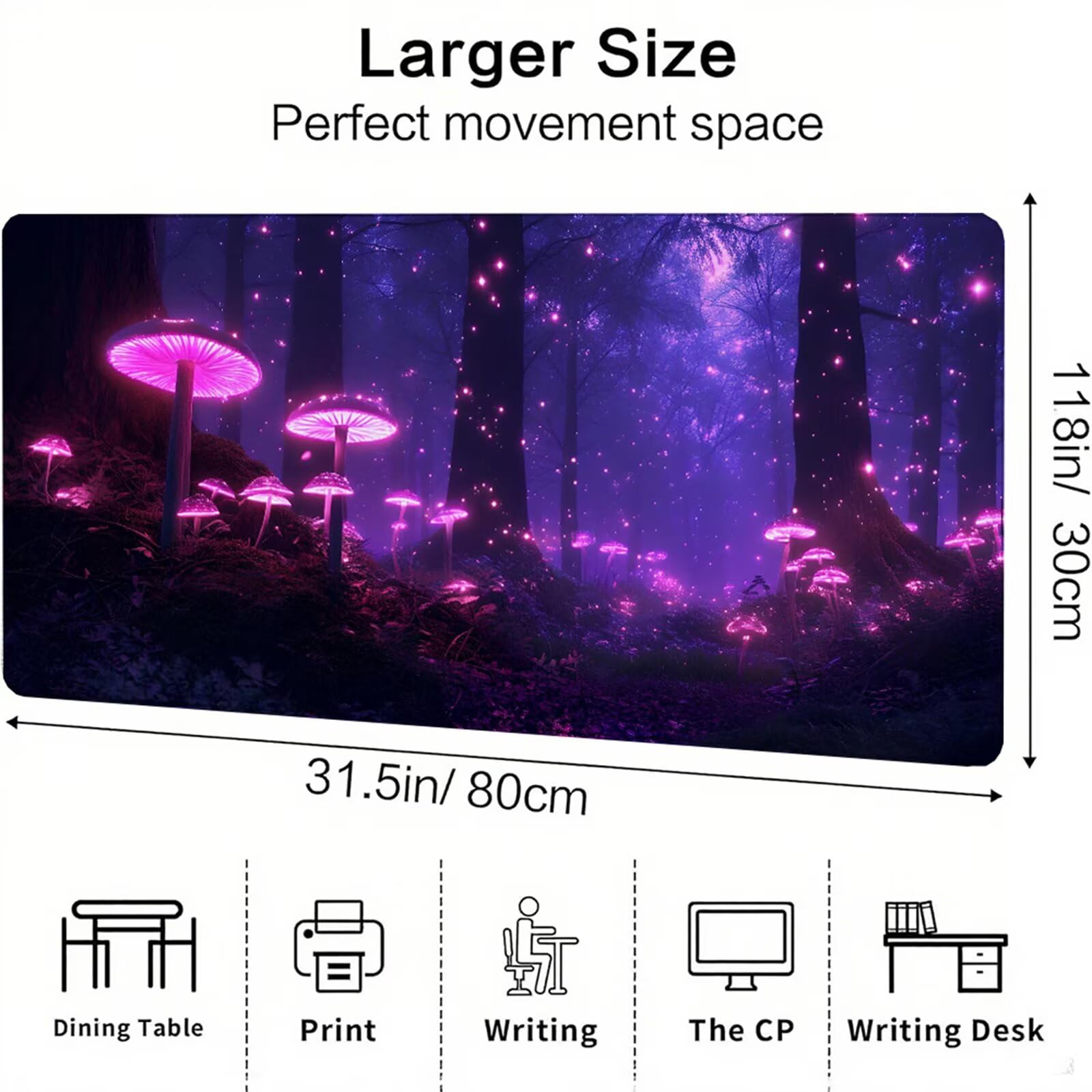 Fioletowa podkładka pod mysz XXL 1500 x 800 x 3 mm las pod biurko akcesoria antypoślizgowa gumowa podstawa i zszyte krawędzie podkładka pod mysz dla graczy do dekoracji biura dekoracyjnego, prezenty
