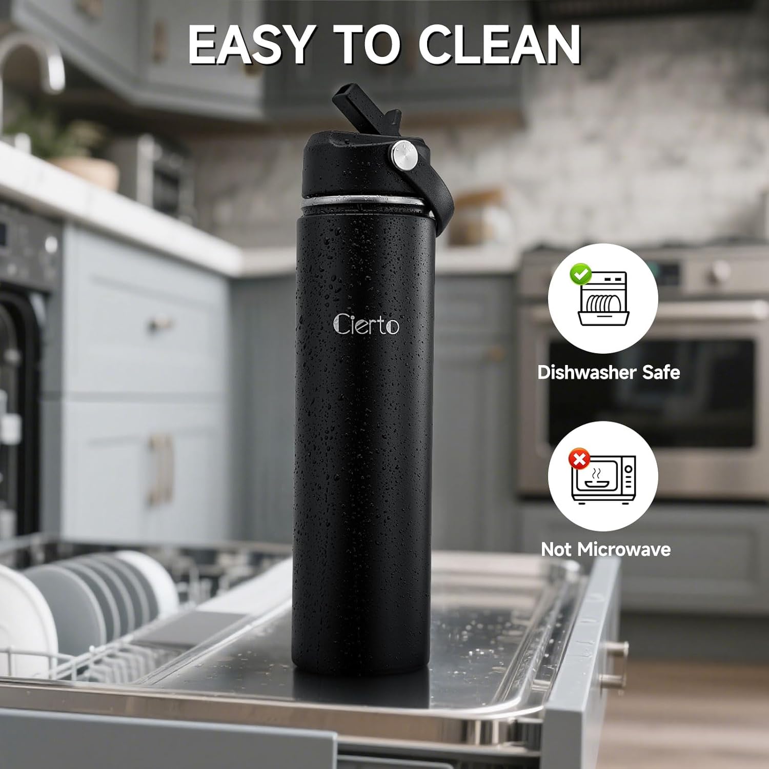 Cierto 24 oz Insulated Water Bottle with Straw, Stainless Steel Double Wall Vacuum Water Bottles with Leakproof Lid for Men Women, School Boys Girls, Fits in Car Cup Holder, Gym, Office, BPA Free -B - Image 6