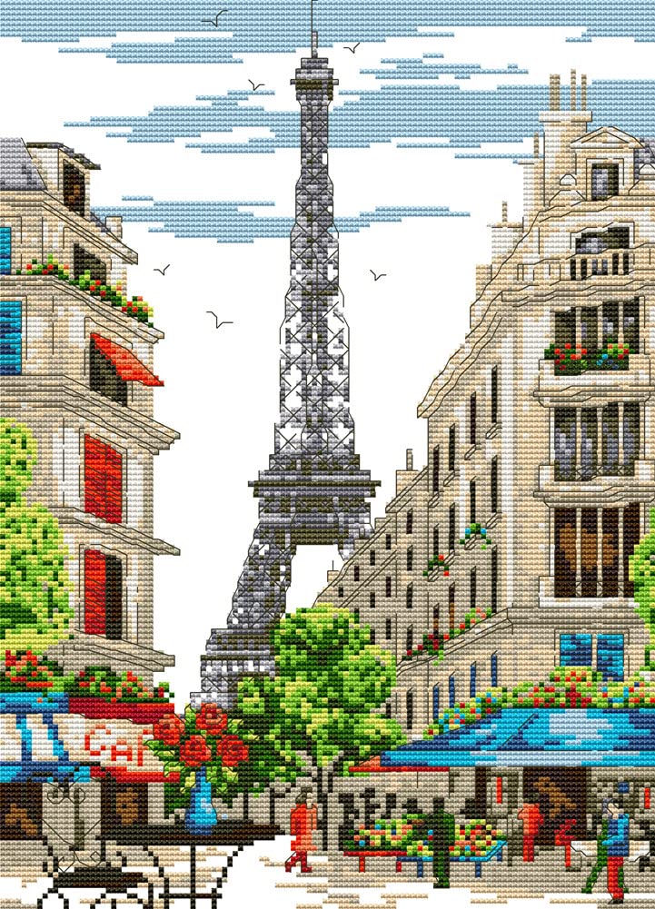 Awesocrafts Street Cross Stitch Kits, Paris Scene Easy Patterns Cross Stitching Embroidery Kit Supplies, Counted (, Counted)