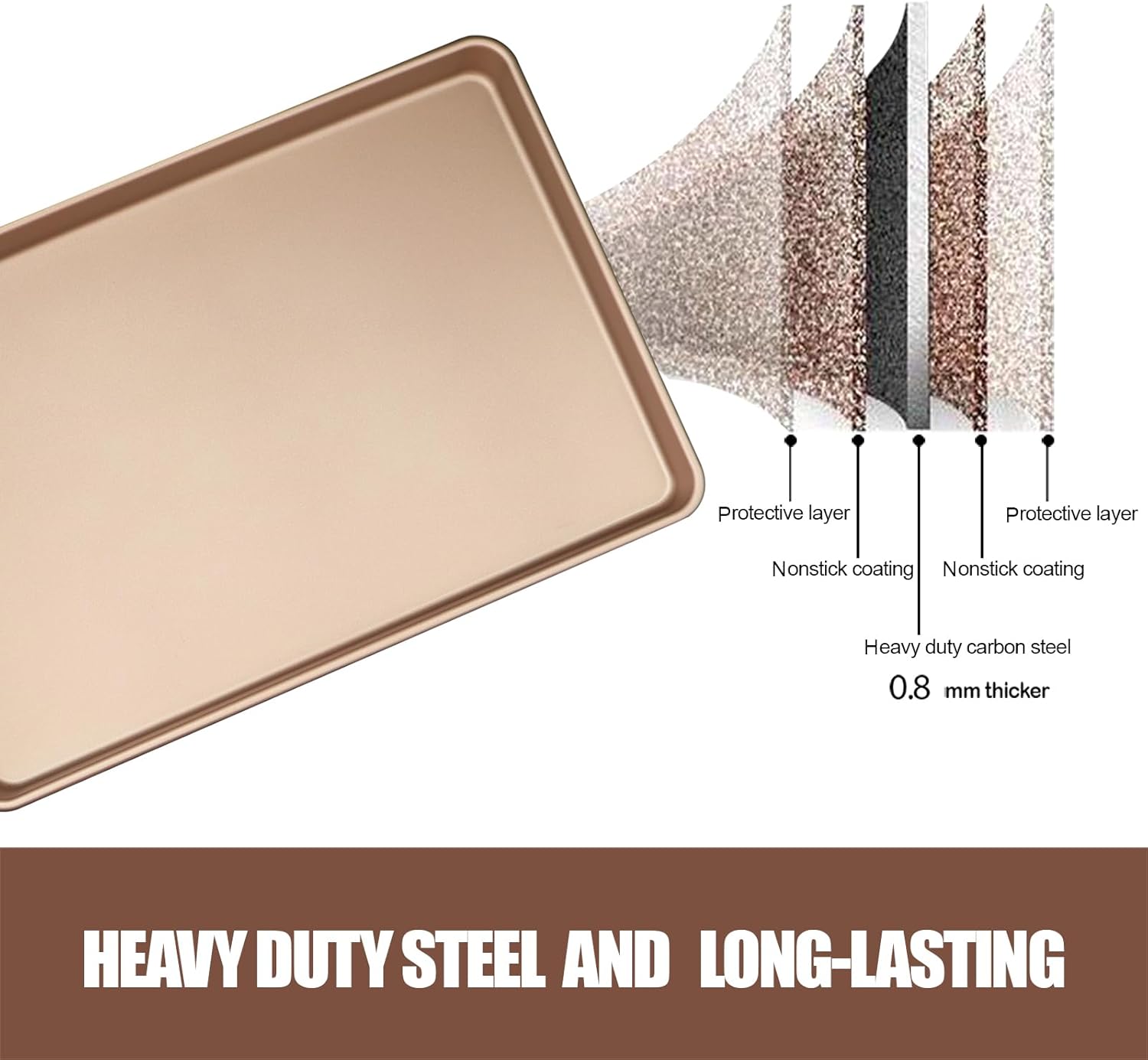 3-Pack Nonstick Carbon Steel Baking Sheet Set | Heavy Duty 0.8mm Cookie Sheets - Large 17.8"x12" & 2 Medium 15.7"x10.8" Commercial Gold Pans for Oven, Roasting & Toaster