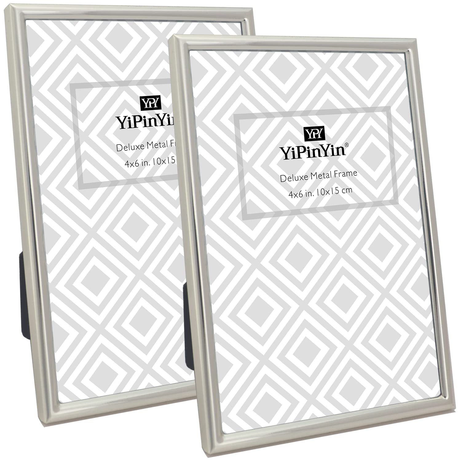 2x Metall-Bilderrahmen Mit Seil-Design – 10,2 X 10,2 Cm, Mit Passepartout Für 7,6 X 7,6 Cm, Echtglas