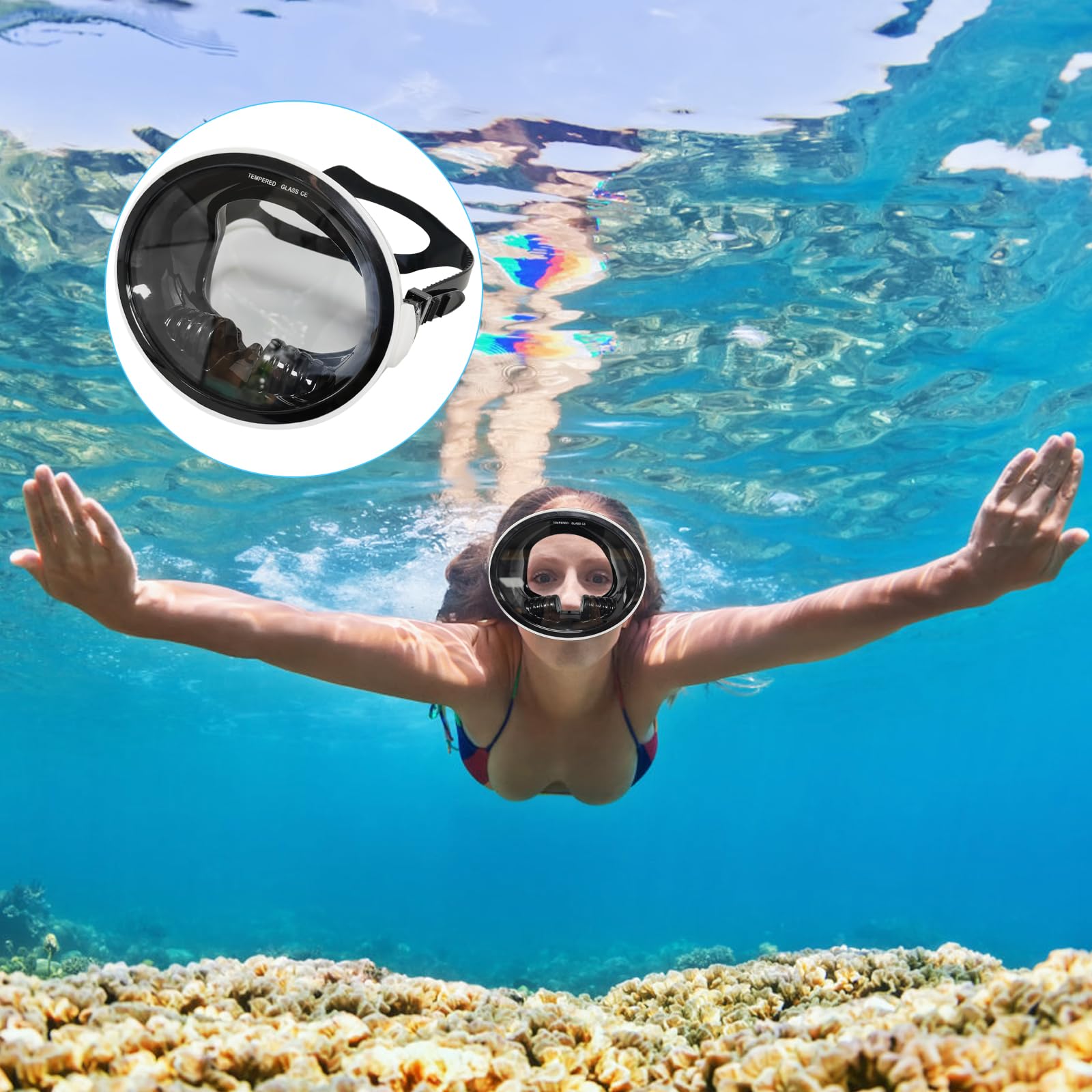 Gafas de buceo para adultos, gafas de buceo de cara completa, máscara de buceo para hombre y mujer, correa de silicona ajustable, máscara de buceo antifugas, gran campo de visión, buceo submarino