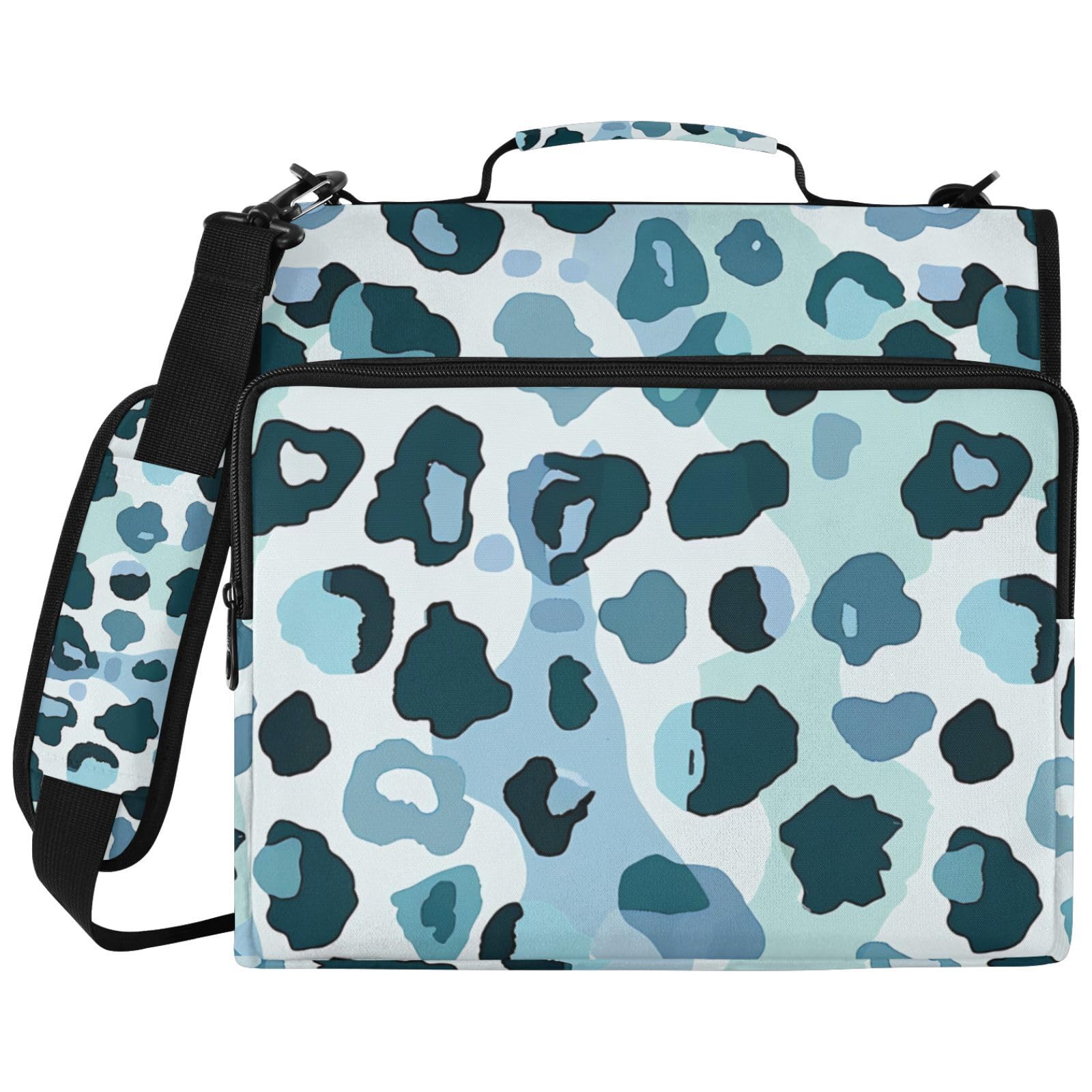 3-Ringbuchtasche mit Reißverschluss, Leopardenblau