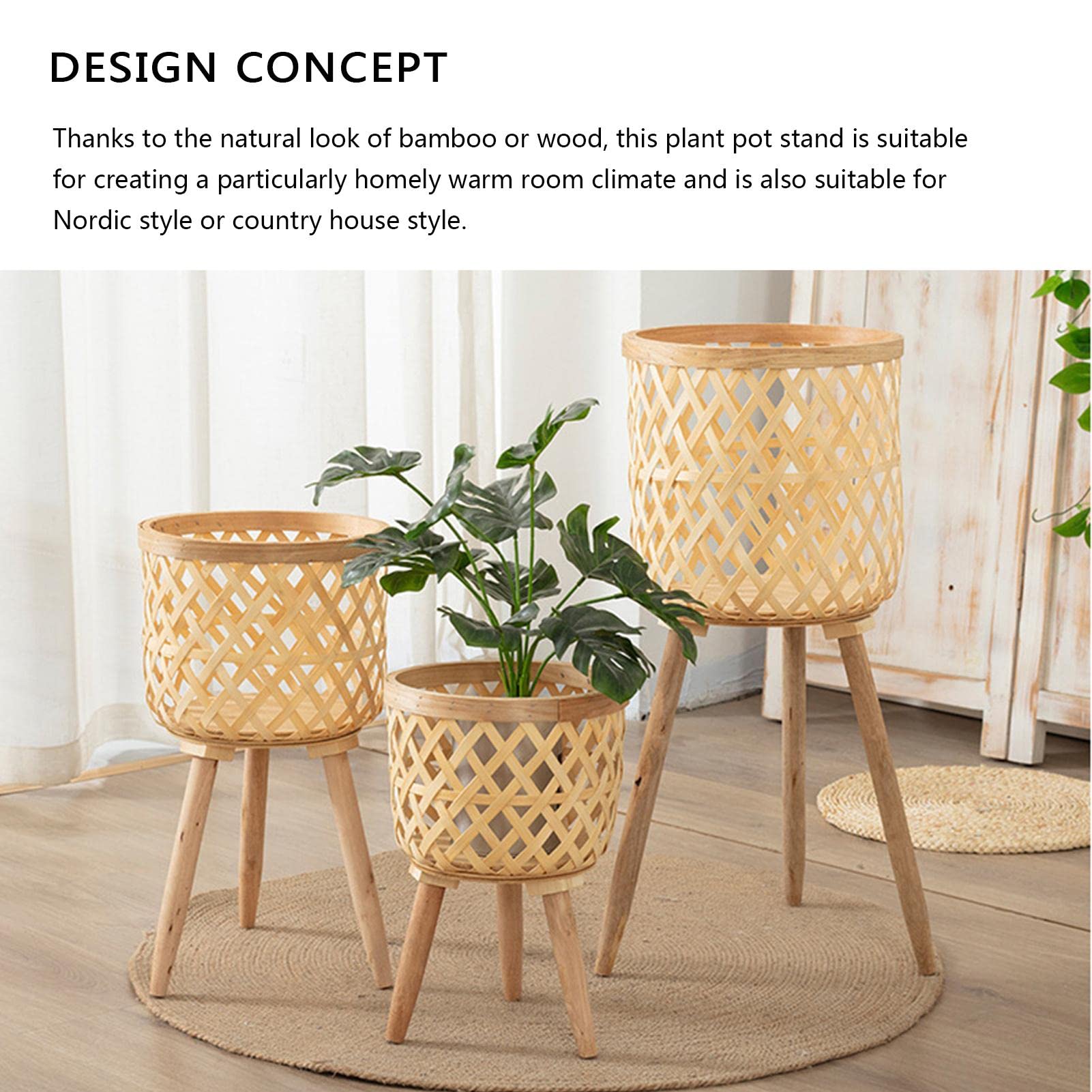 Cesto per piante da interno intrecciato a mano con gambe robuste, moderno vaso da fiori rustico per soggiorno, patio, balcone, elegante fioriera per decorazione domestica e esposizione di piante