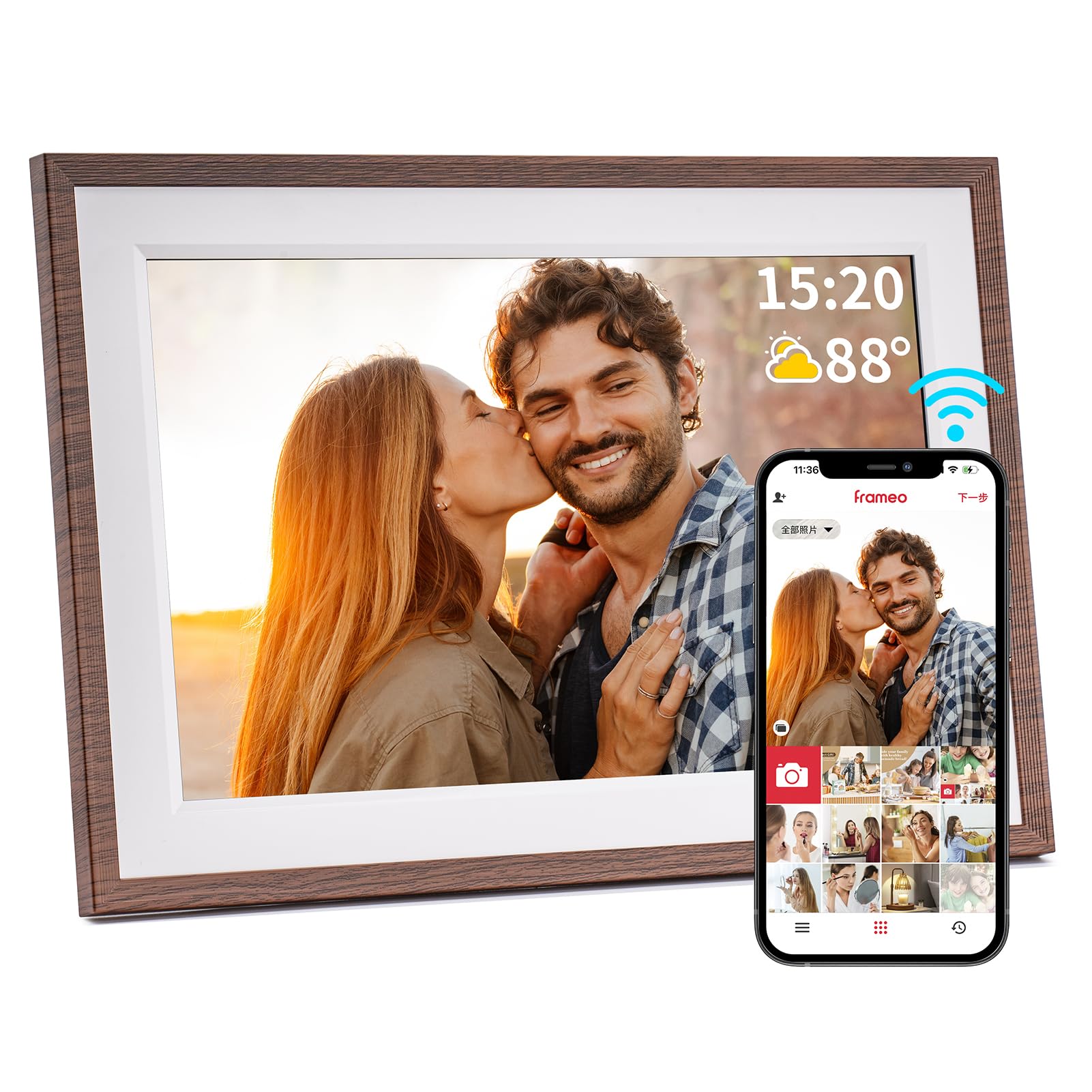 Frameo 10.1 Inch WiFi Digital Picture Frame，Electronic Frame,1280 * 800IPS HD Cloud Smart Digital Photo Frame,32GB Storage, Wall Mountable,